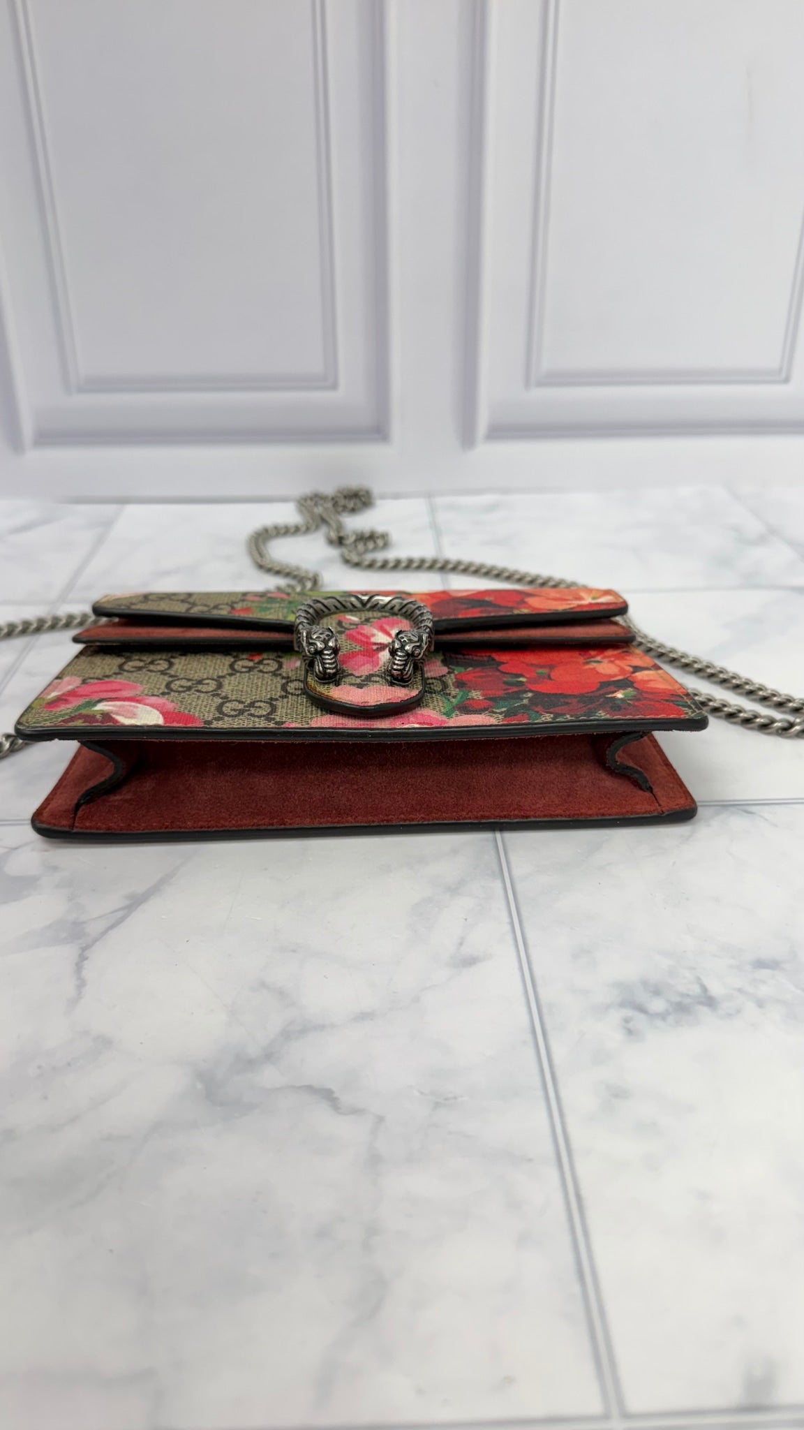 Gucci Pink GG Supreme Blooms Dionysus Super Mini Chain Crossbody Bag 