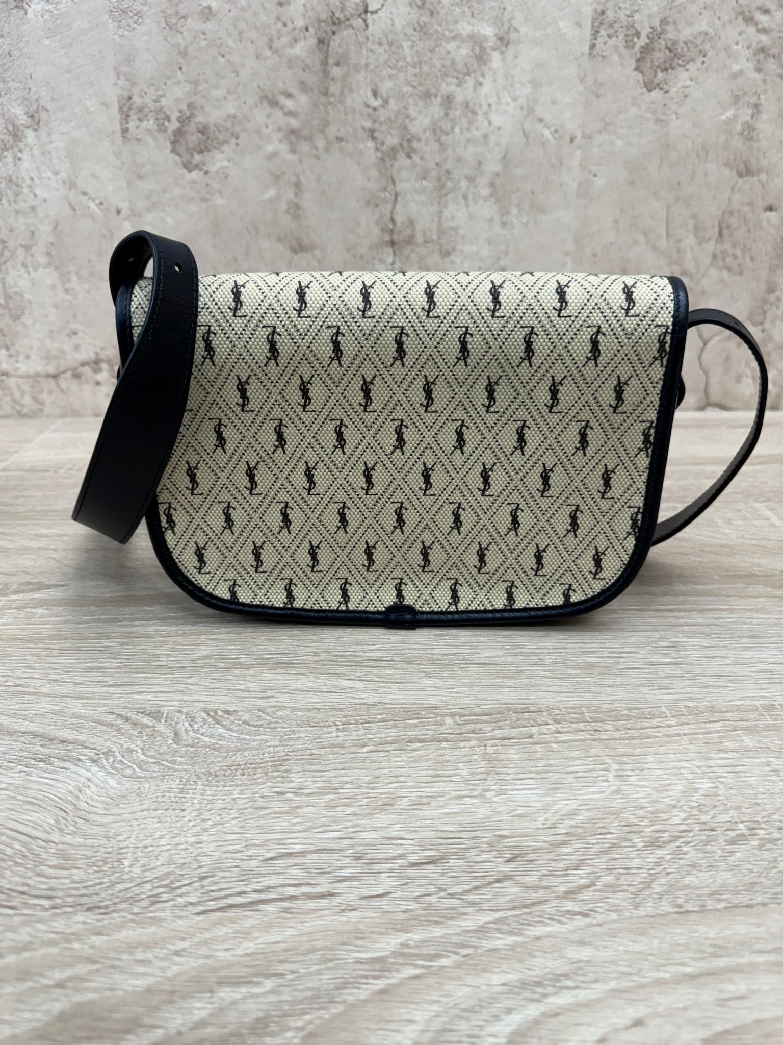 BRAND NEW- Saint Laurent YSL Cream & Navy Monogram All Over Medium Satchel Bag