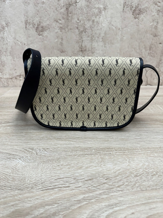 BRAND NEW- Saint Laurent YSL Cream & Navy Monogram All Over Medium Satchel Bag