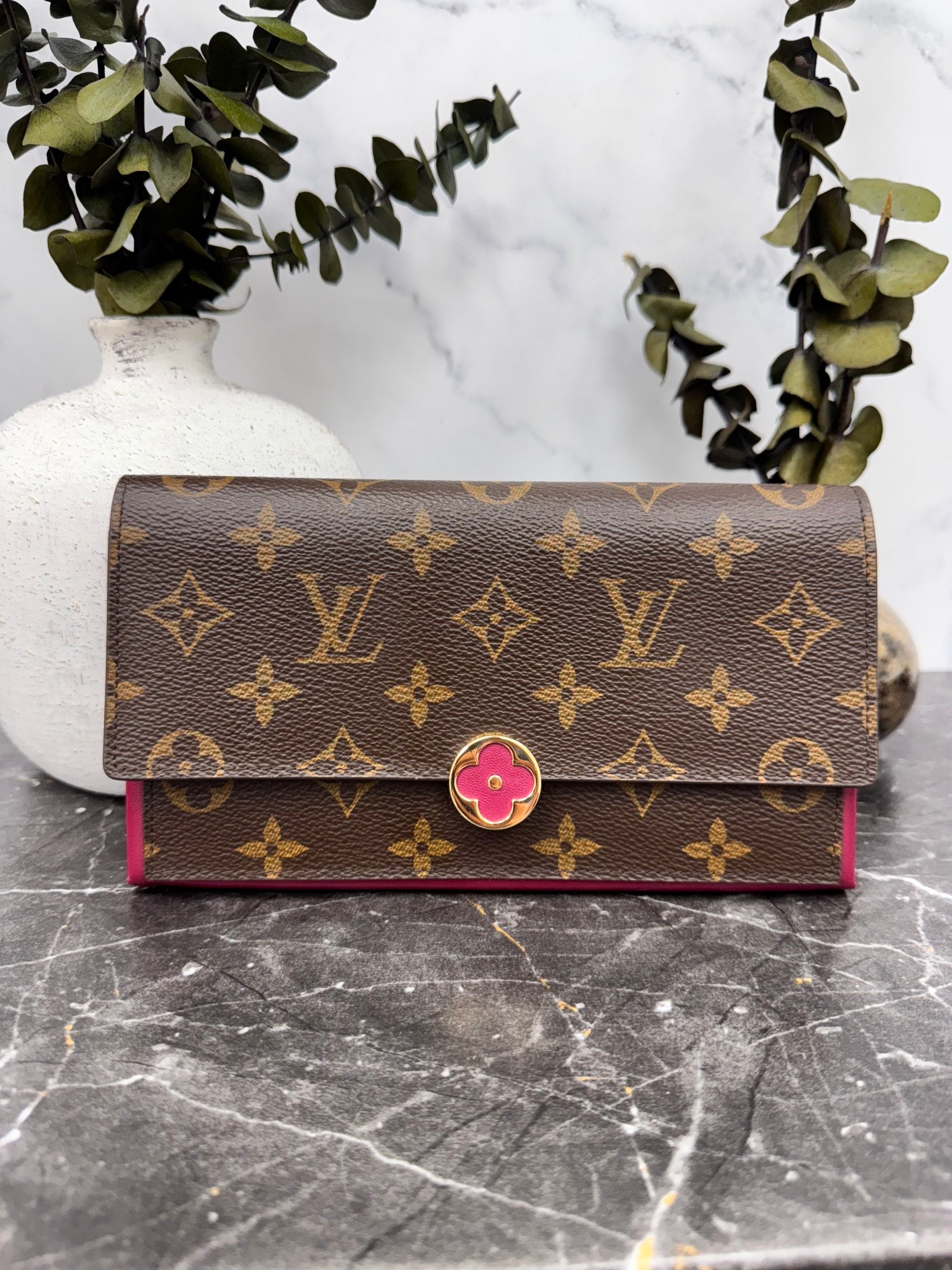Louis Vuitton Monogram And Fuchsia Portefeuille Flore Long Wallet 