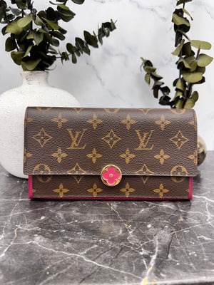 Louis Vuitton Monogram And Fuchsia Portefeuille Flore Long Wallet
