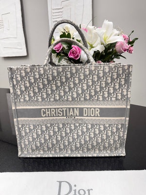 Christian Dior Grey And Ivory Oblique Canvas Large Book Tote Bag
