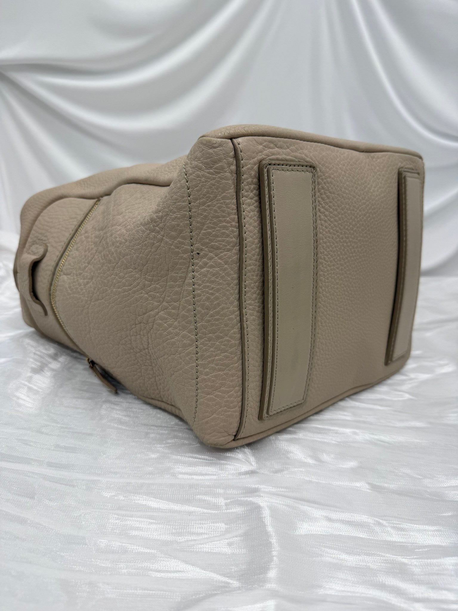 Celine Cream Pebbled Leather Top Handle Lock Bag