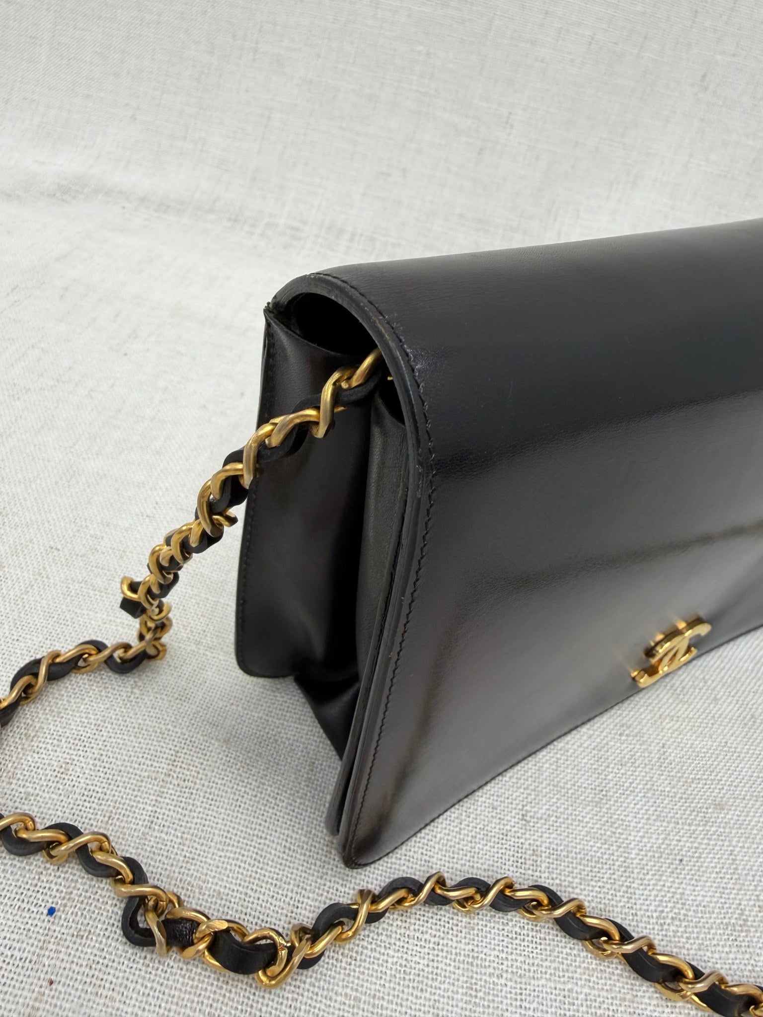 Chanel 24K & Black Box Leather Wallet on a Chain 