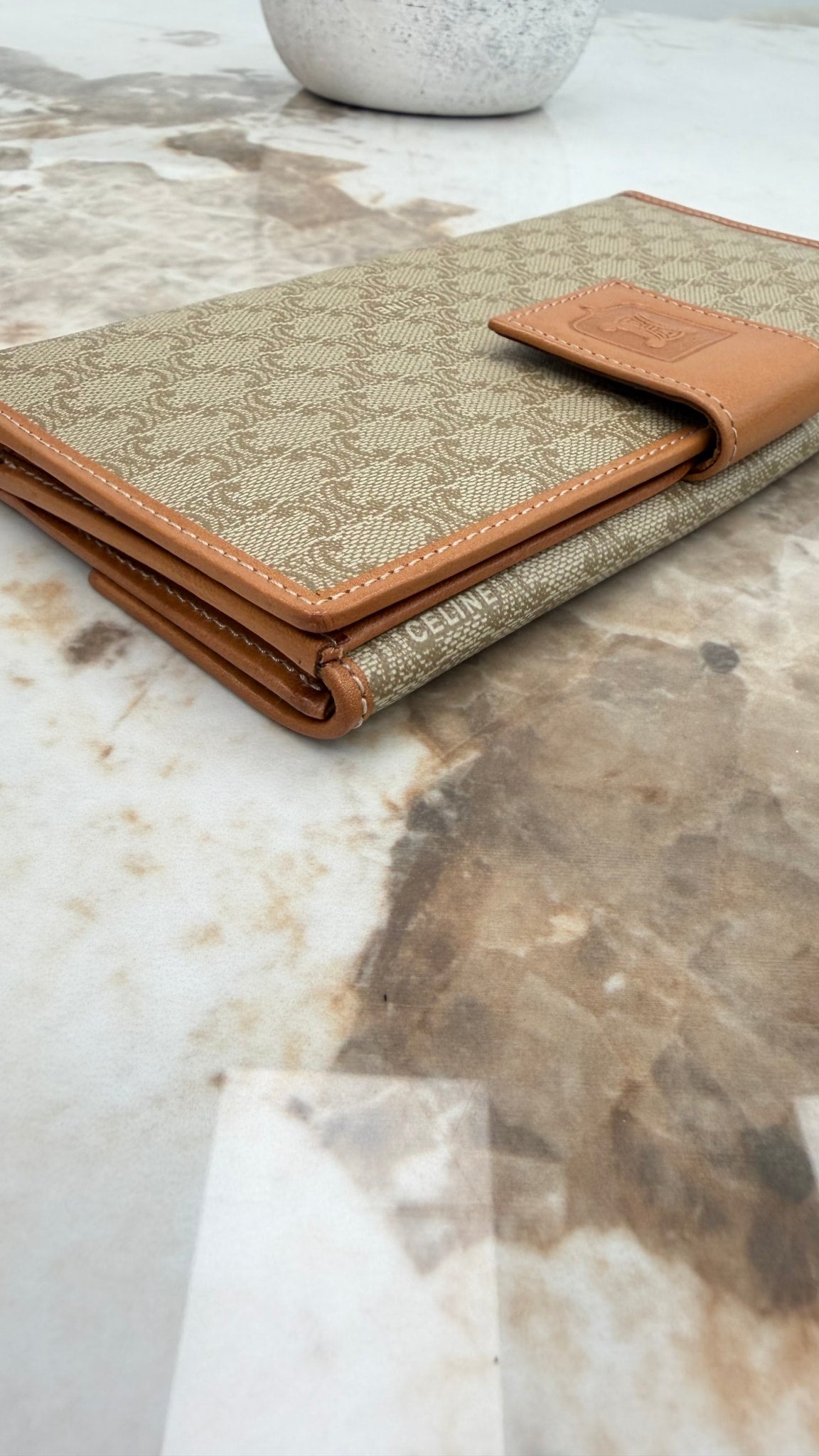 Celine Beige Macadam Coated Canvas Long Wallet