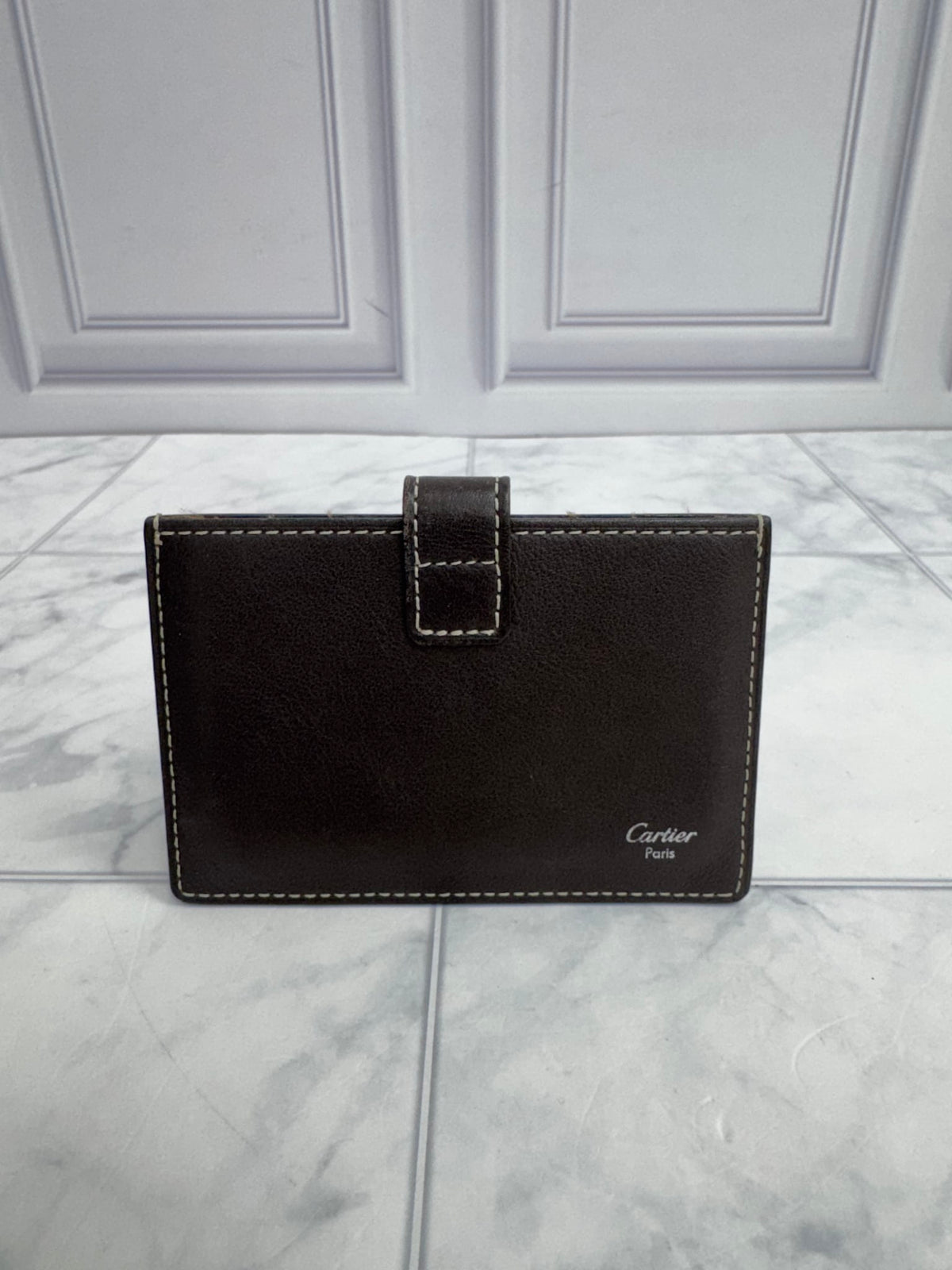 Cartier Brown Leather Snap Card Holder