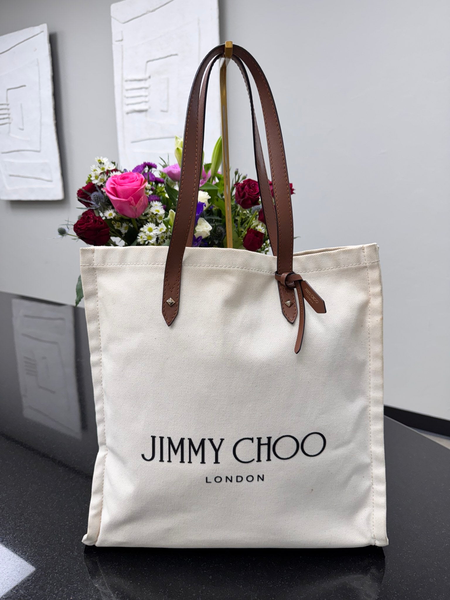 Jimmy Choo Beige Canvas And Leather Tote Bag