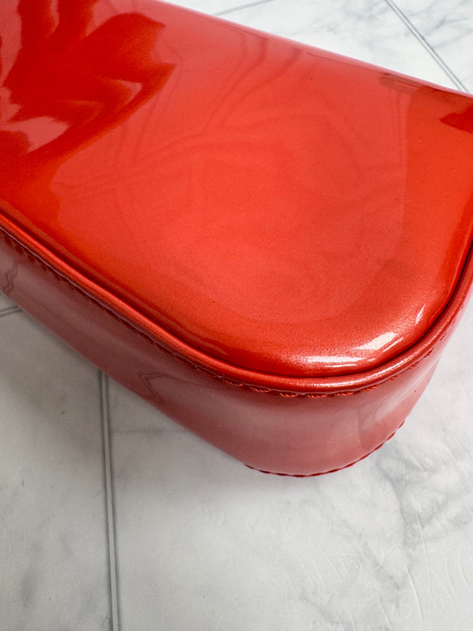 Louis Vuitton Red Orange Vernis Sobe Clutch