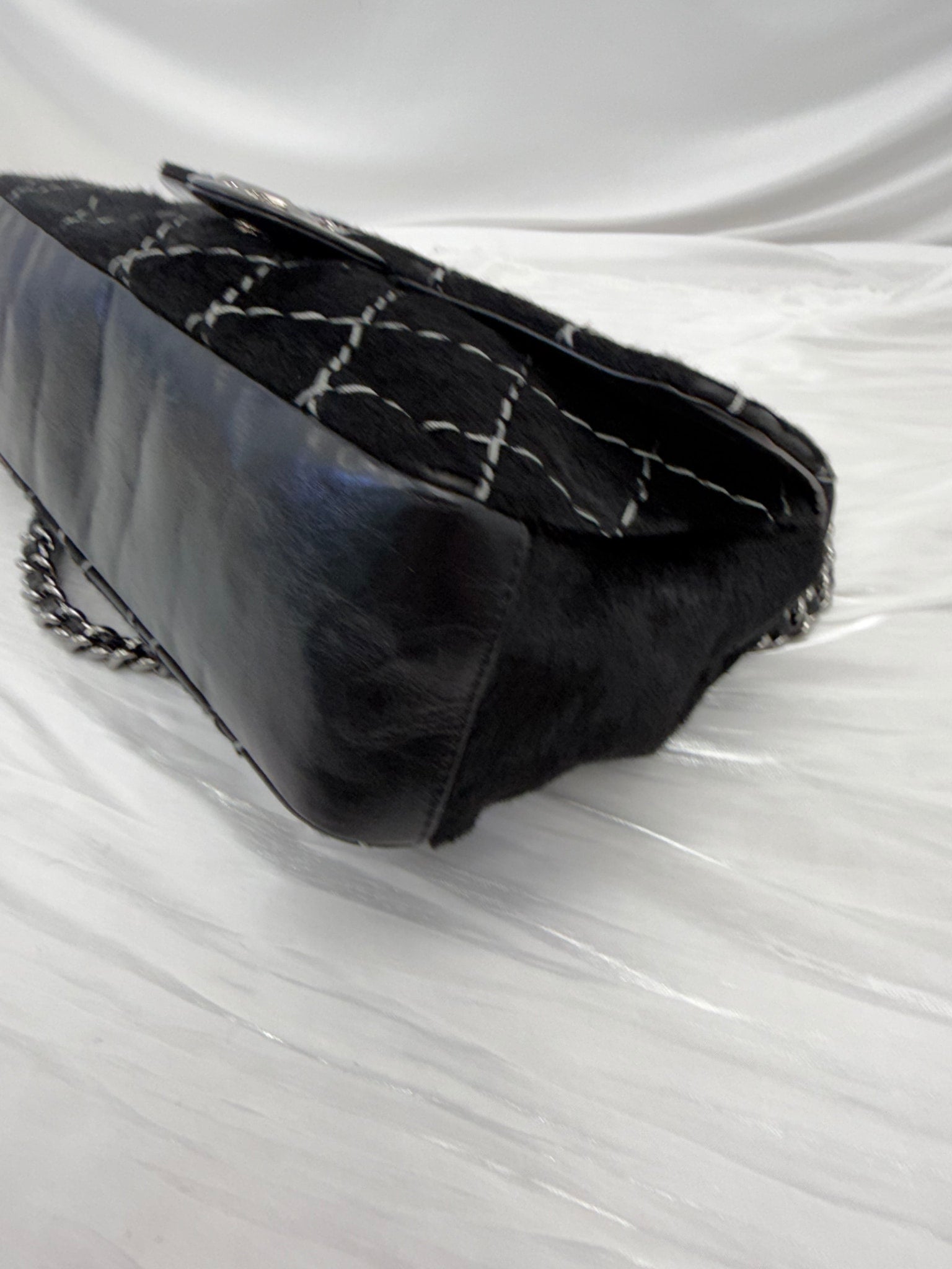 Chanel Black Ponyhair & Leather Stitched Medium Single Flap Bag