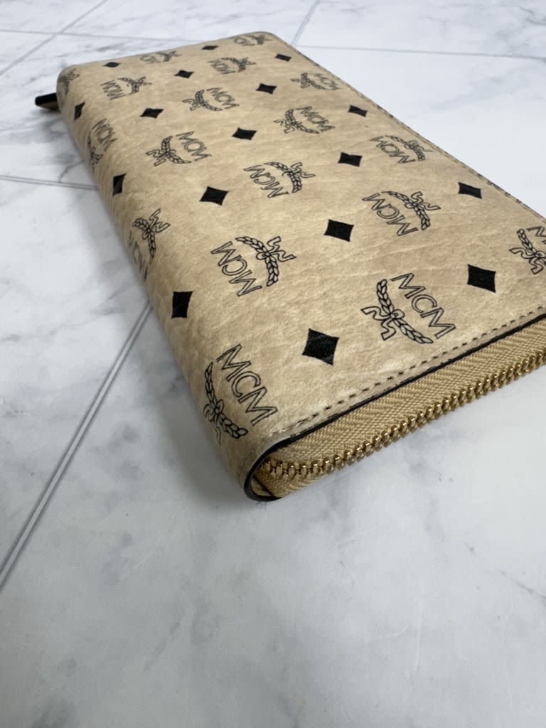 MCM Beige Visetos Monogram Leather Zippy Wallet