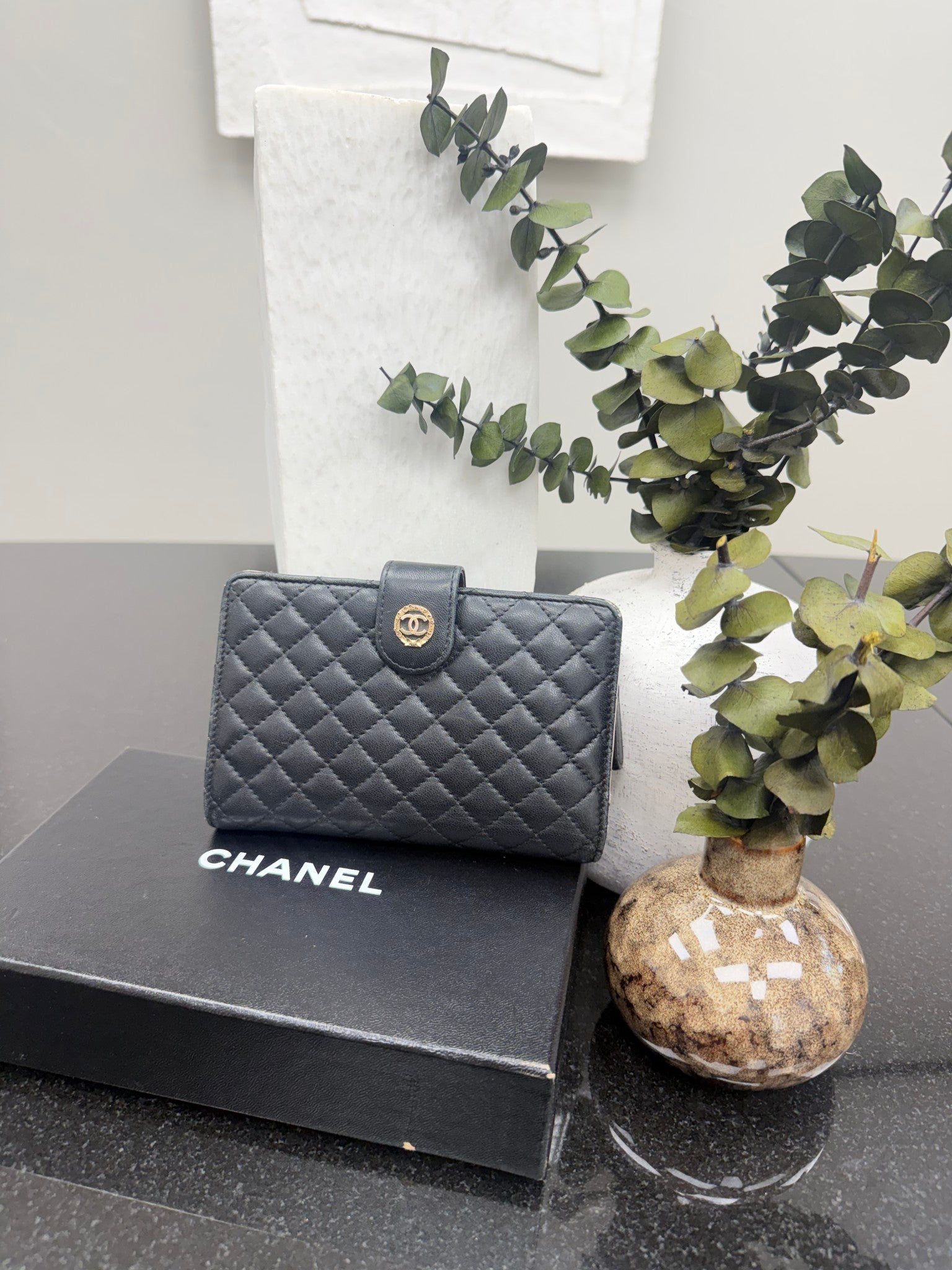 Chanel Black And Pink Lambskin Quilted French Wallet