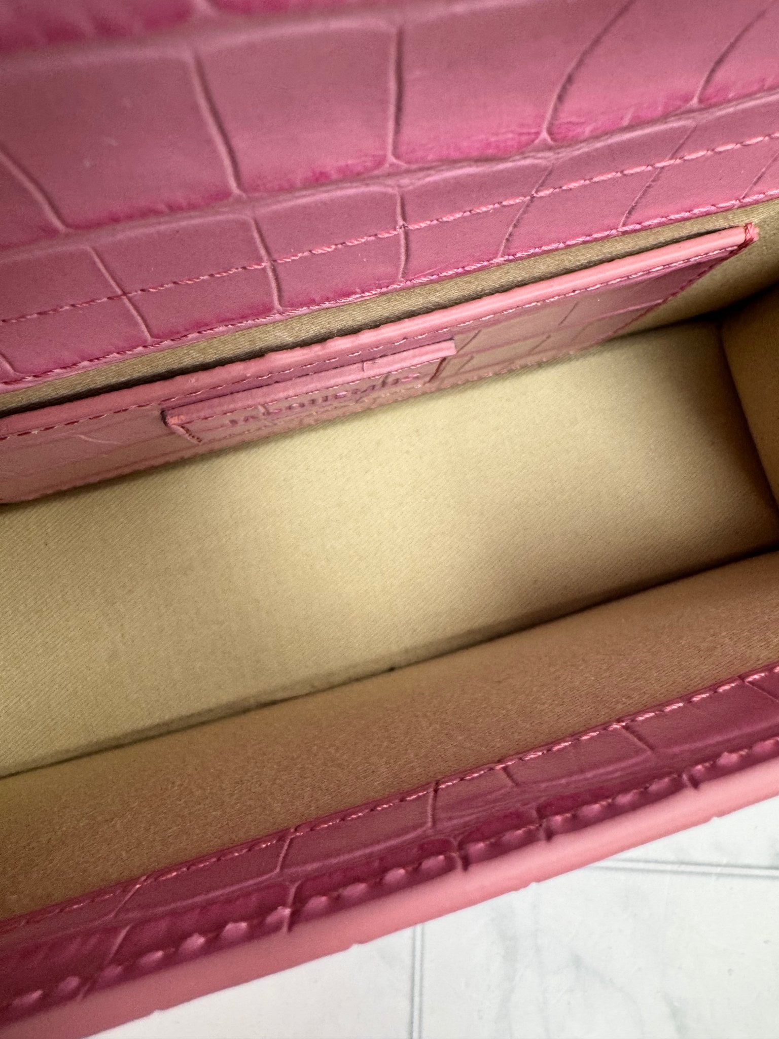 BRAND NEW - Jacquemus Pink Croc Embossed Leather Le Bambino Long 2Way Bag