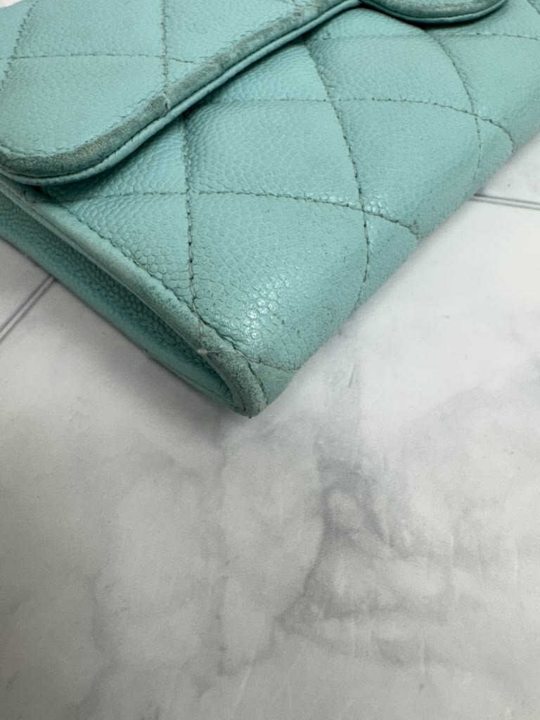 Chanel Light Blue Diamond Quilted Caviar Leather Classic Flap Long Wallet