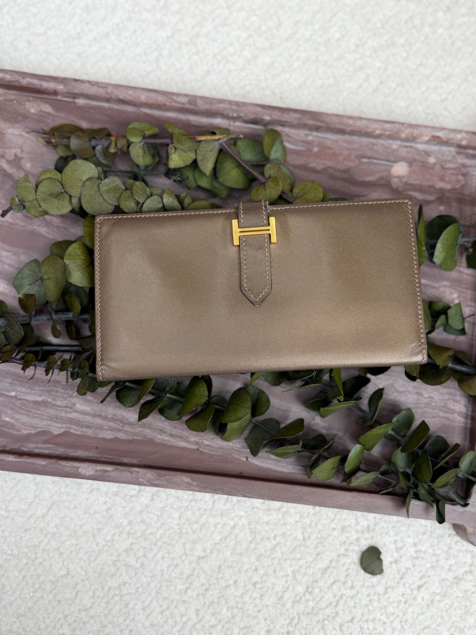 Hermes Bronze Leather Bearn Wallet