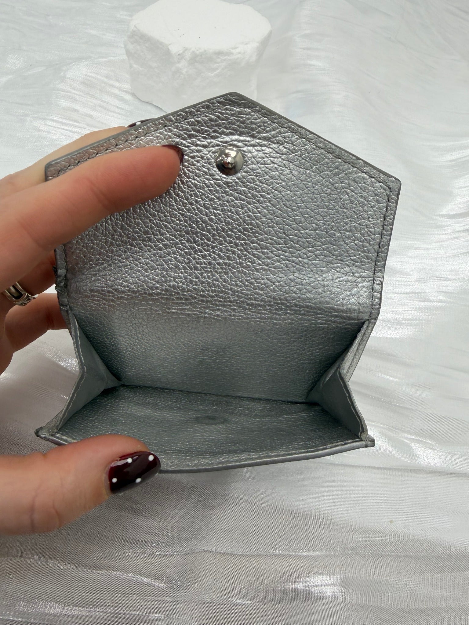 Louis Vuitton Silver Leather Mini Lockme Compact Trifold Wallet