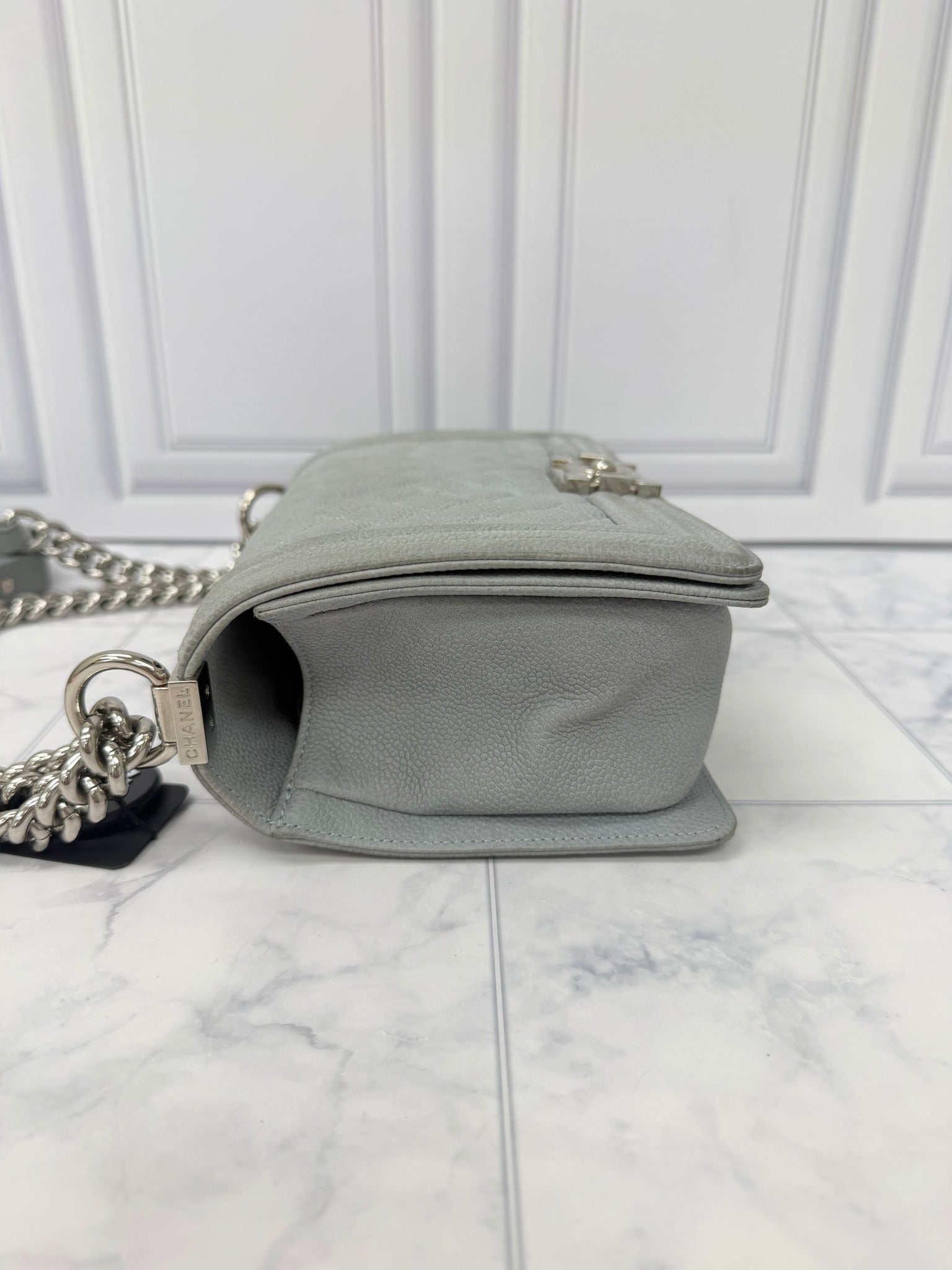 Chanel Matt Grey Caviar Leather Medium Boy Bag 