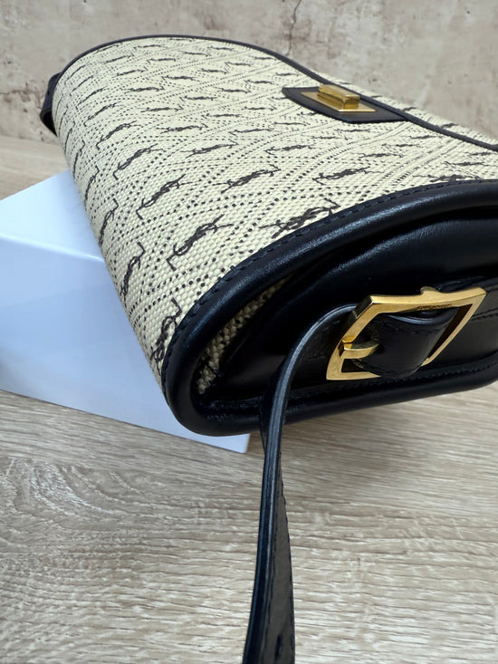 BRAND NEW- Saint Laurent YSL Cream & Navy Monogram All Over Medium Satchel Bag