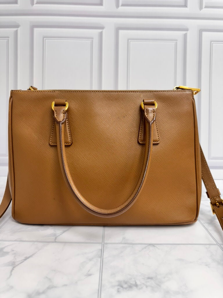 Prada Tan Saffiano Leather Double Zip Galleria Tote Bag