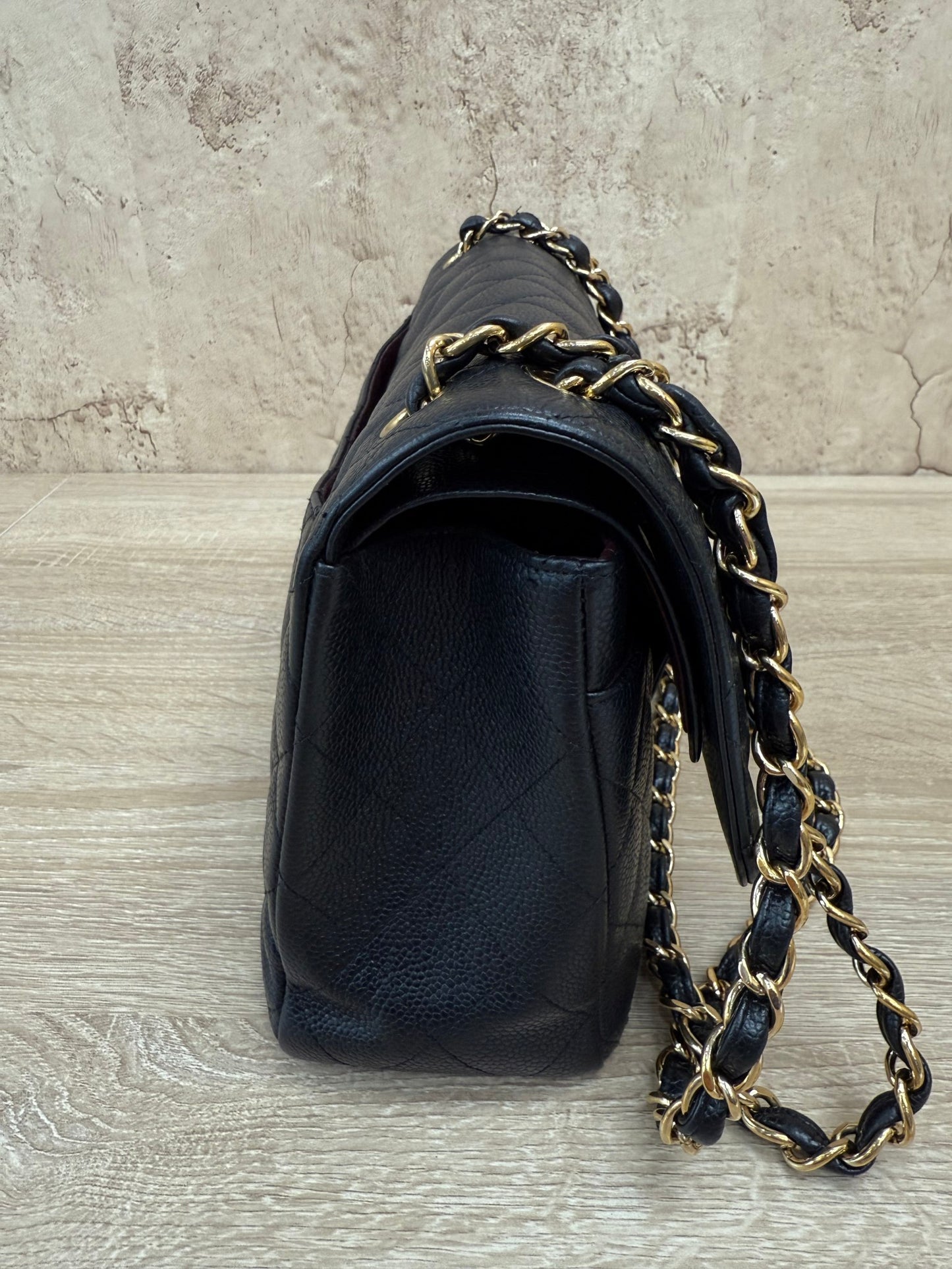 Chanel Black Caviar Leather Jumbo Classic Double Flap 