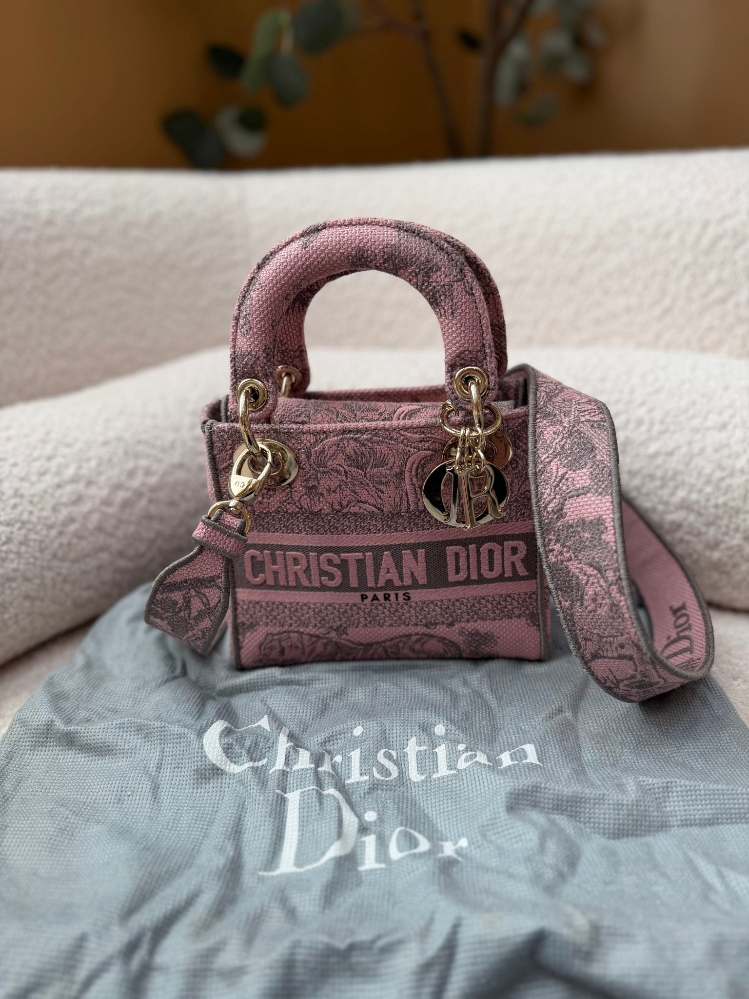 Christian Dior Pink Canvas Mini Lady Dior Tote Bag