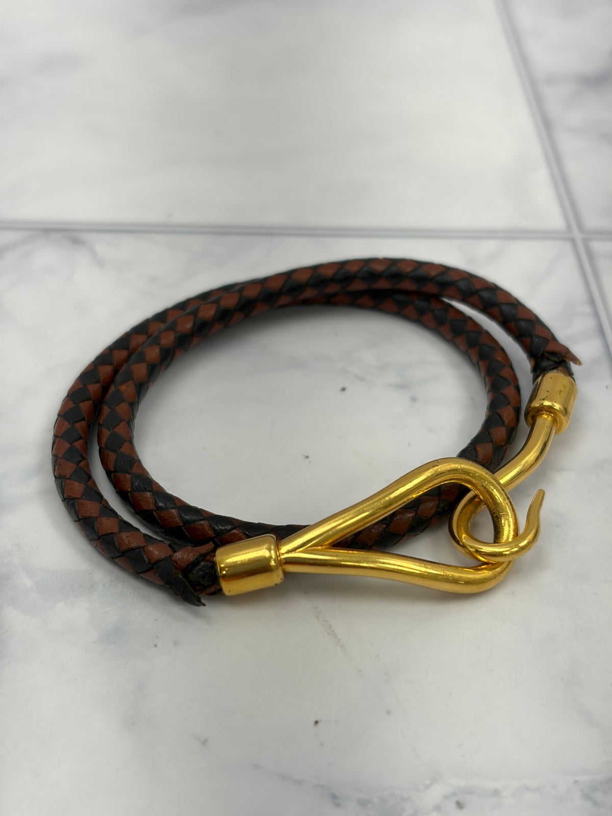 Hermes Braided Leather Jumbo Double Bracelet