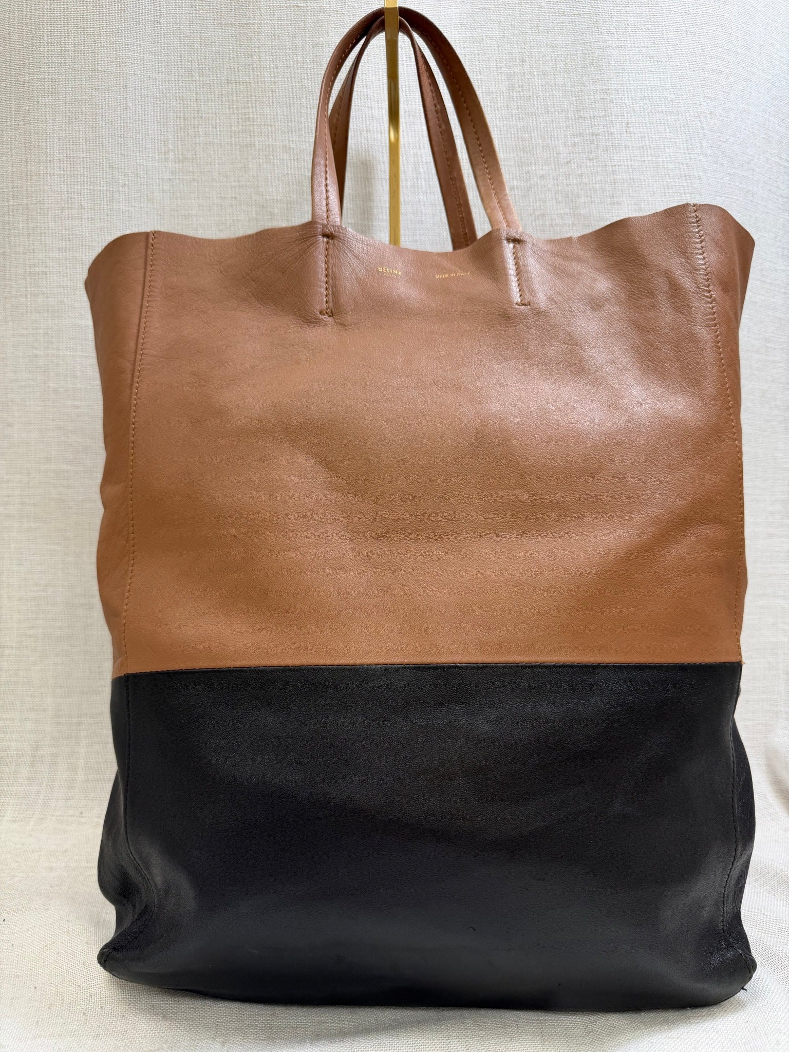Celine Tan And Black Leather Horizontal Cabas Tote Bag