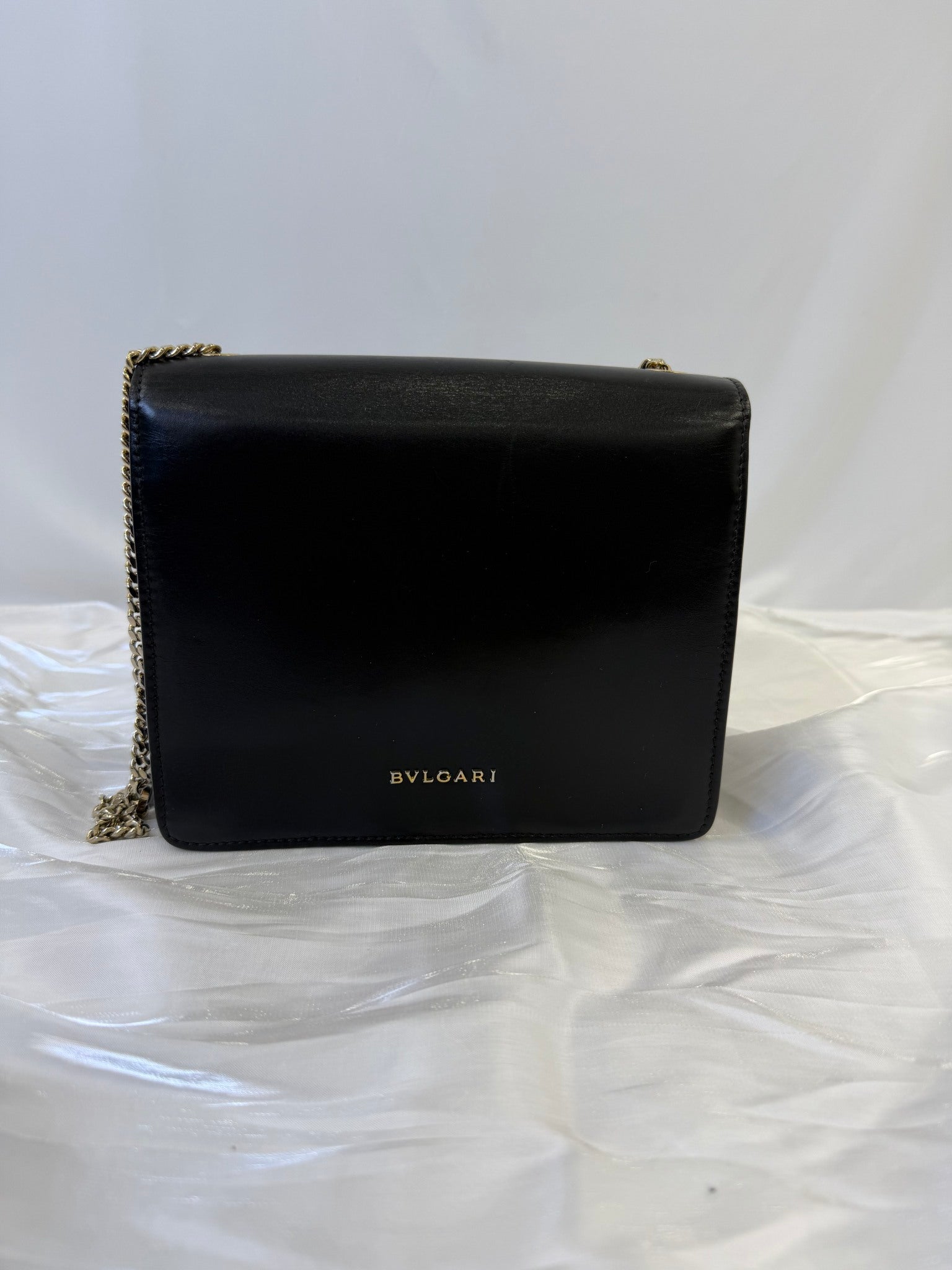 Bvlgari Black Leather Flap Cover Crossbody Bag