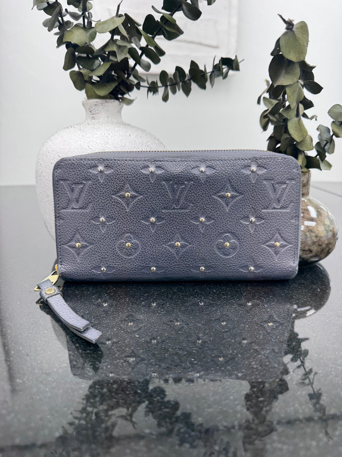 Louis Vuitton Grey Studded Monogram Empreinte Zippy Wallet