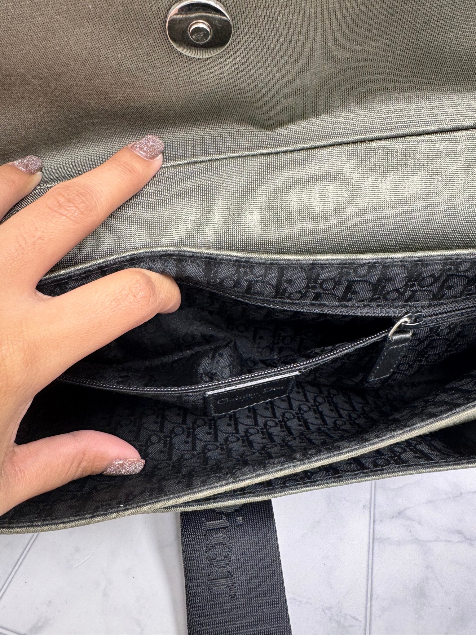 Christian Dior Olive Green Canvas Shoulder Bag