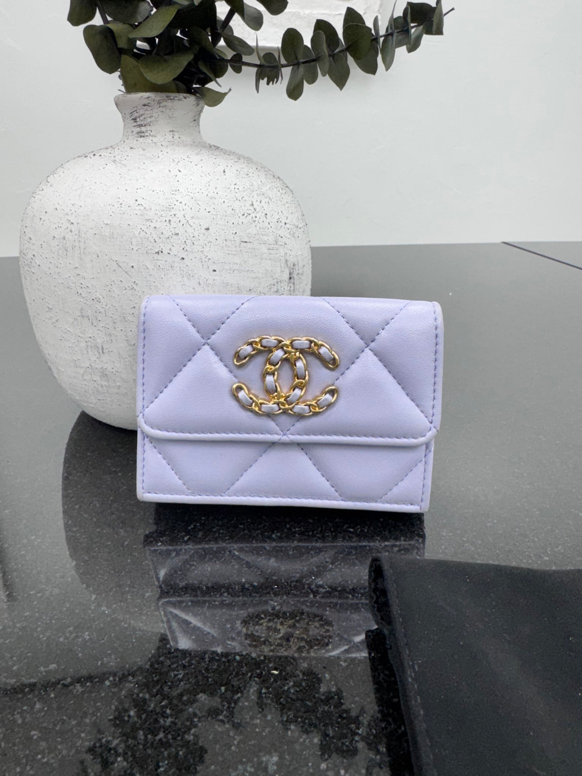 Chanel Purple Quilted Lambskin Small Chanel 19 Flap Wallet
