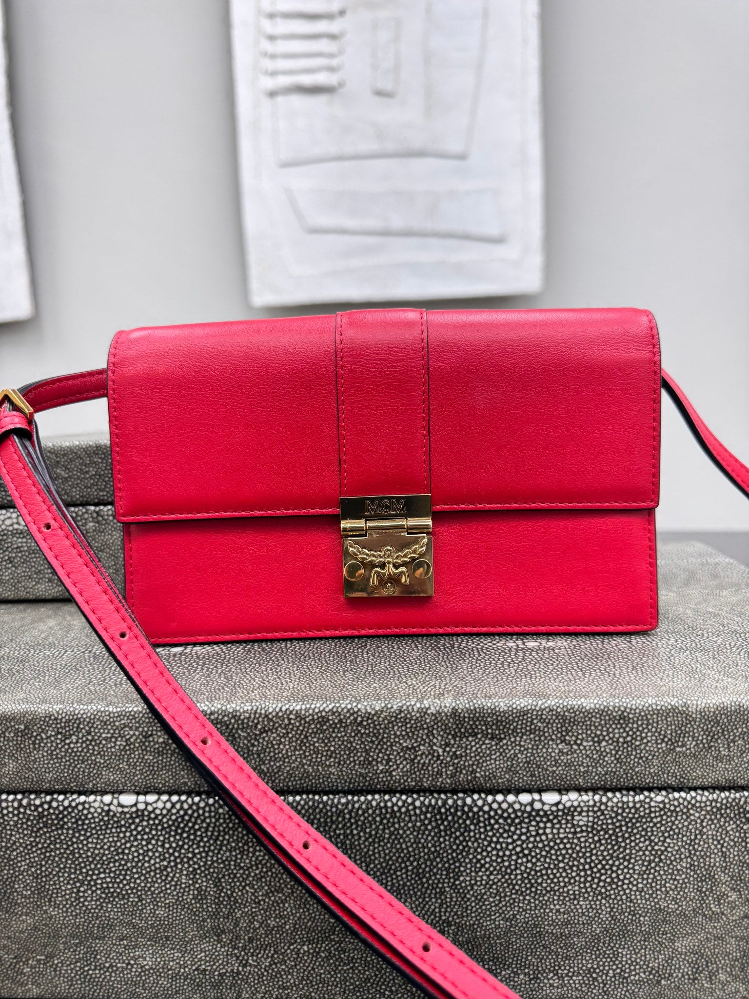 MCM Red Leather Crossbody Bag
