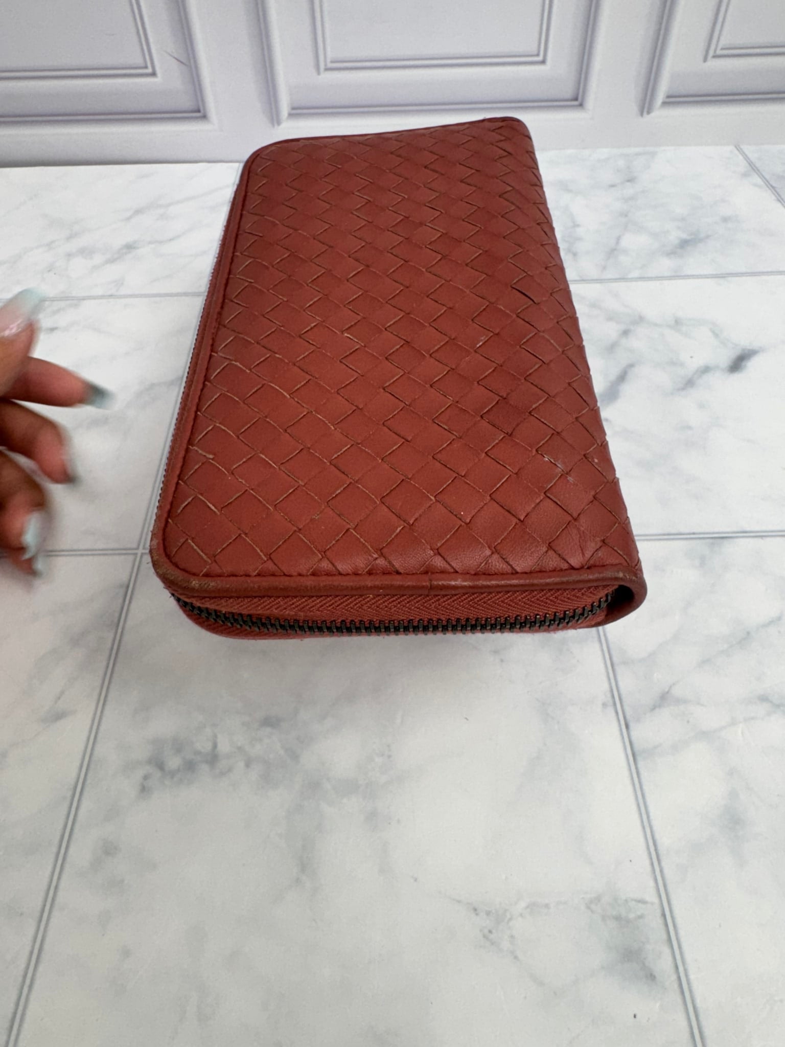 Bottega Veneta Brick Red Intrecciato Leather Zippy Wallet