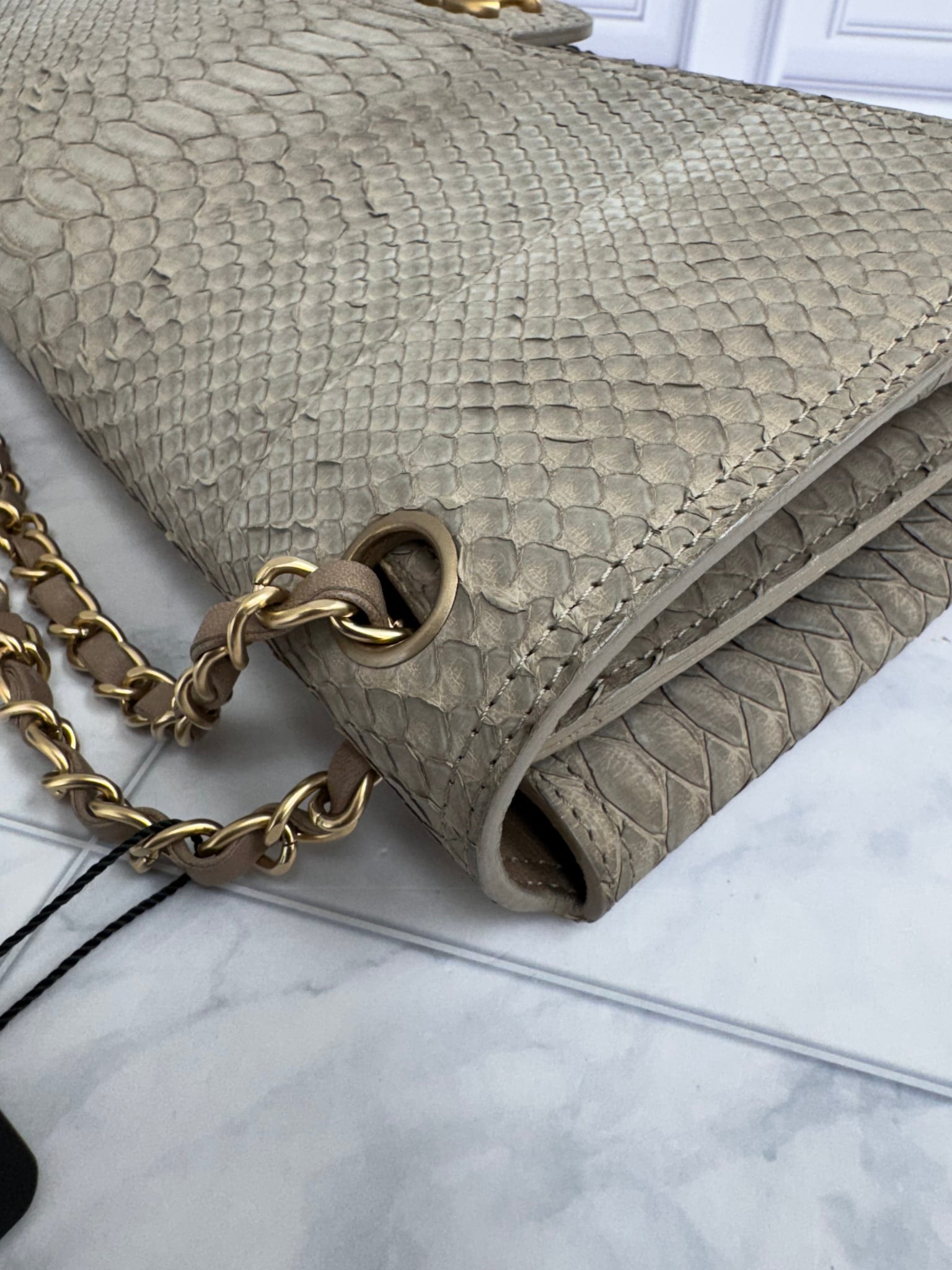 Chanel Grey Python Maxi Single Flap Bag