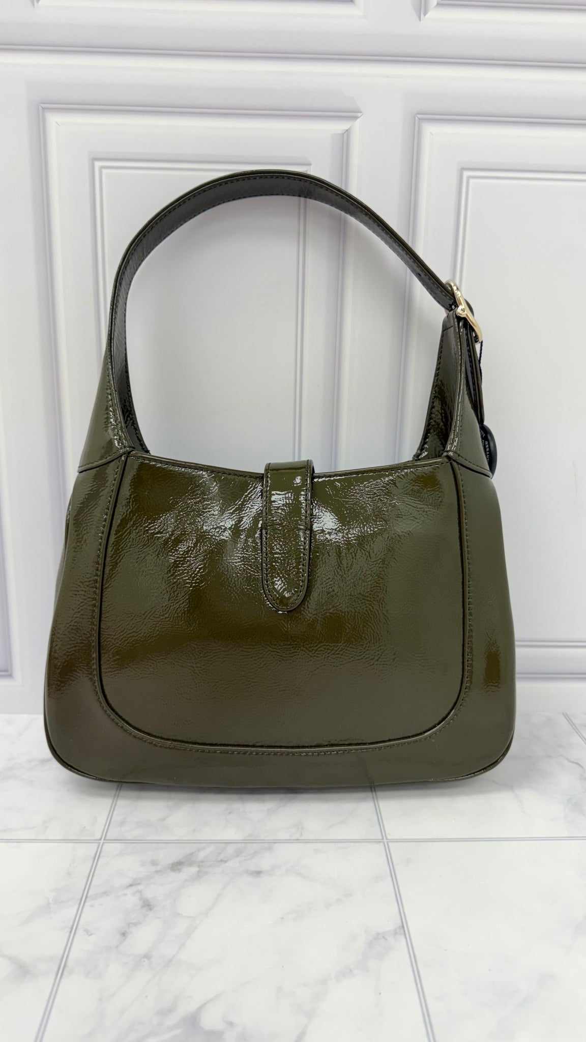 BRAND NEW - Gucci Green Patent Leather Jackie Shoulder Bag 