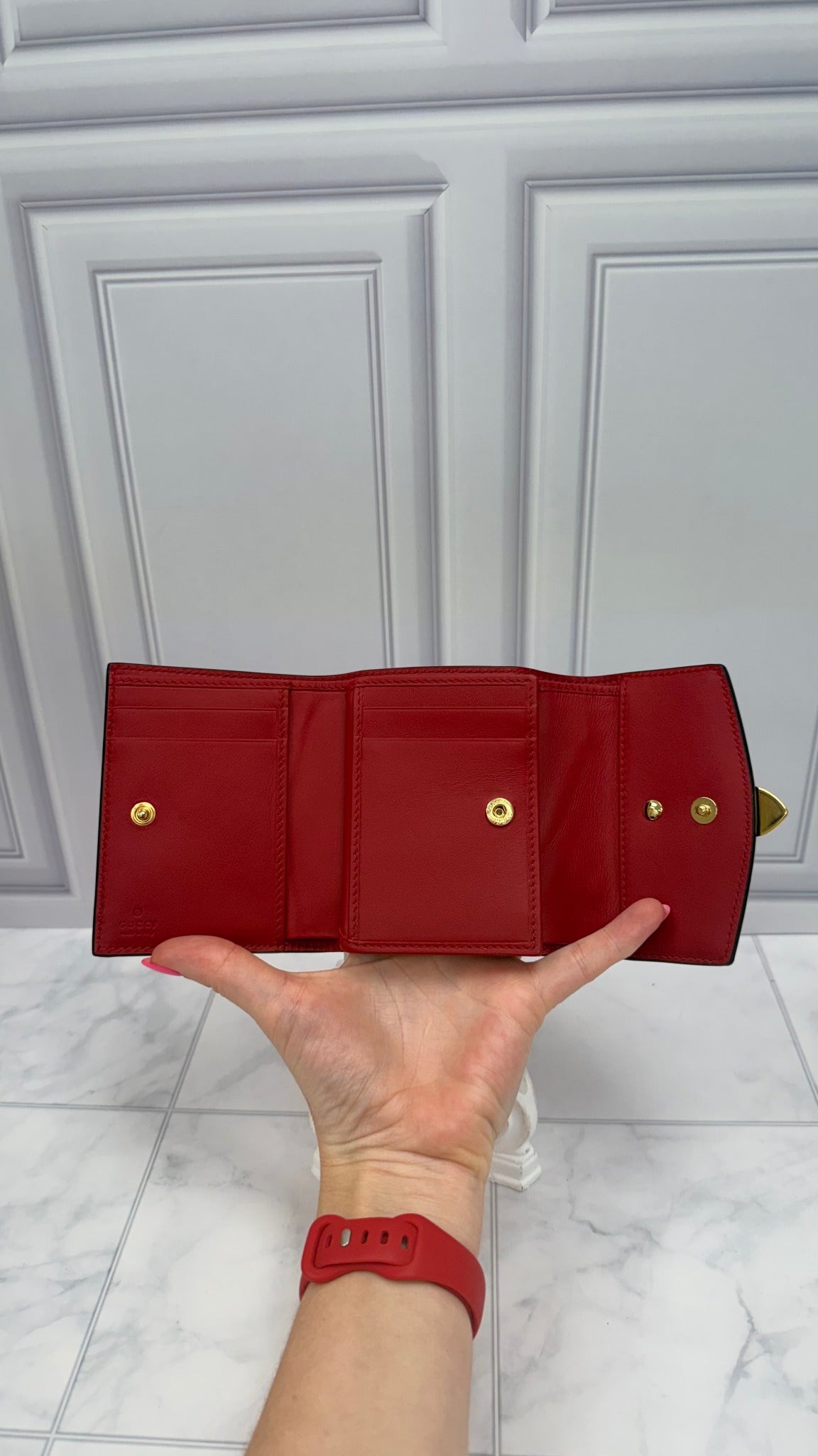 Gucci Red Leather Sylvie Compact Wallet
