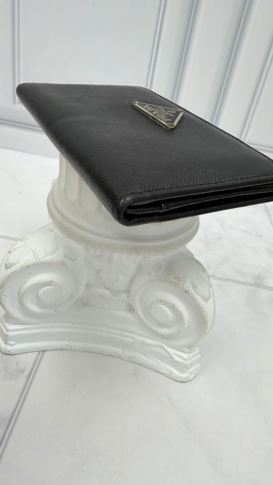 Prada Black Saffiano Logo Plate Card Case