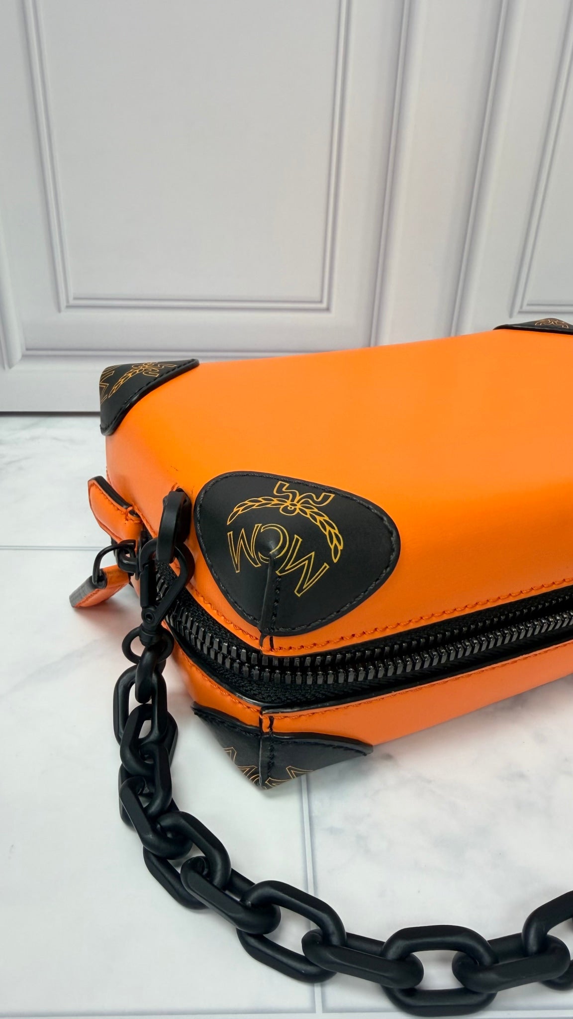 MCM Orange Leather Soft Berlin Crossbody Bag