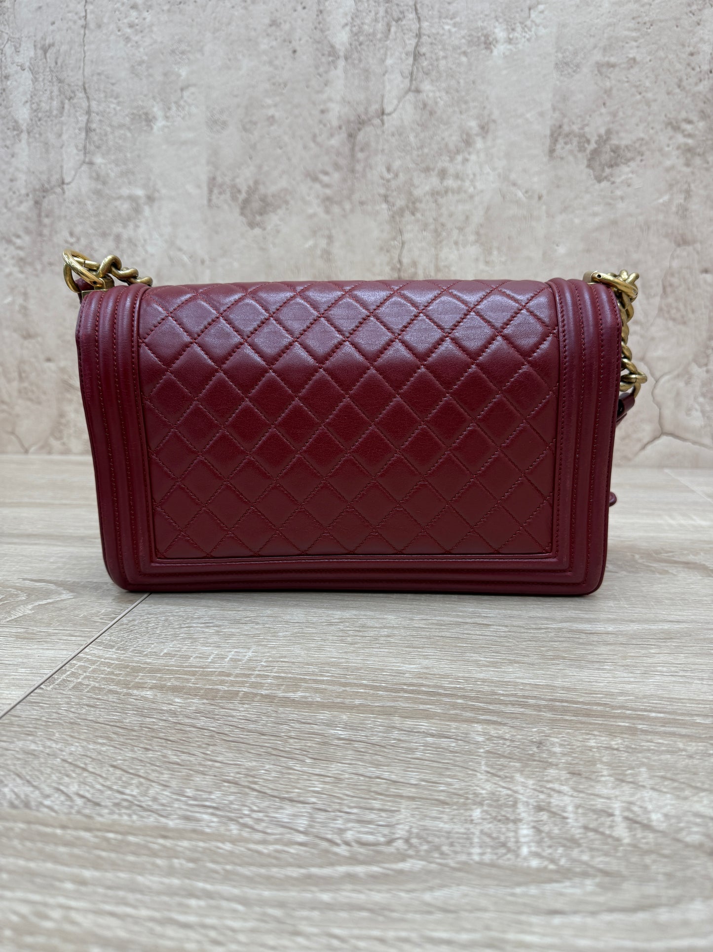 Chanel Dark Red Lambskin Quilted Medium Boy Flap