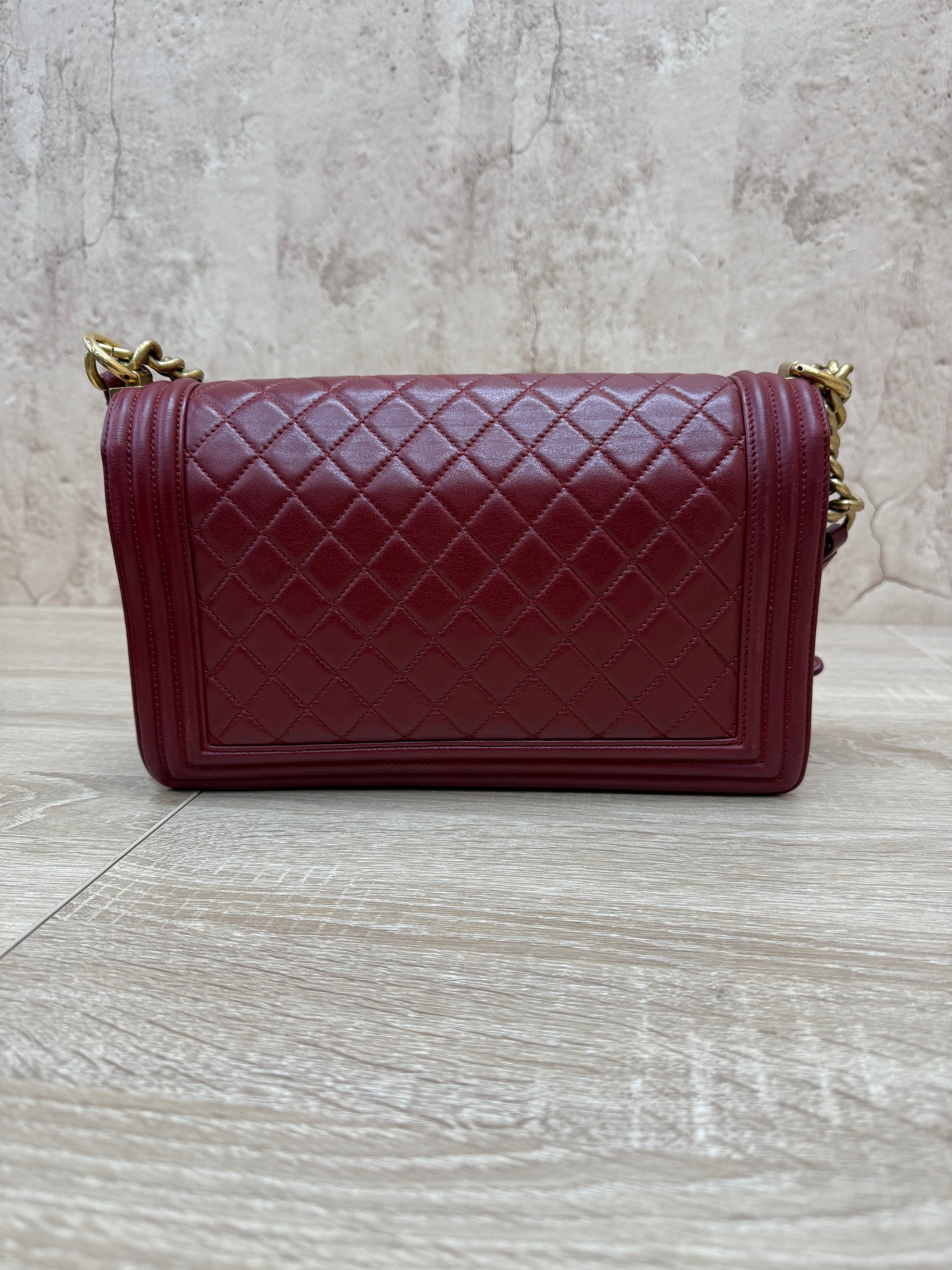 Chanel Dark Red Lambskin Quilted Medium Boy Flap
