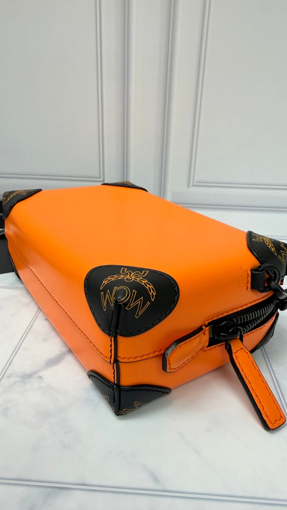 MCM Orange Leather Soft Berlin Crossbody Bag
