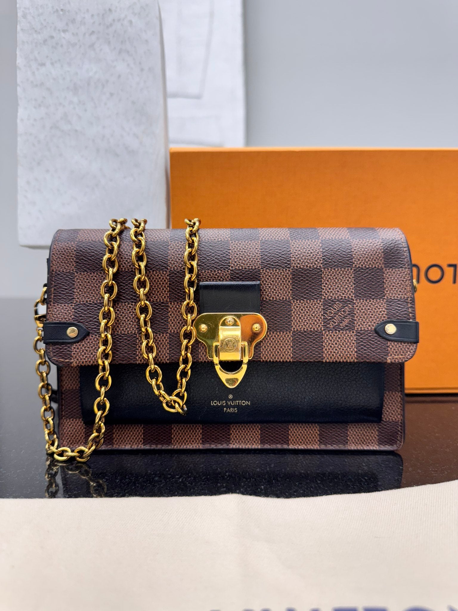 Louis Vuitton Damier Ebene Black Vavin Wallet On A Chain