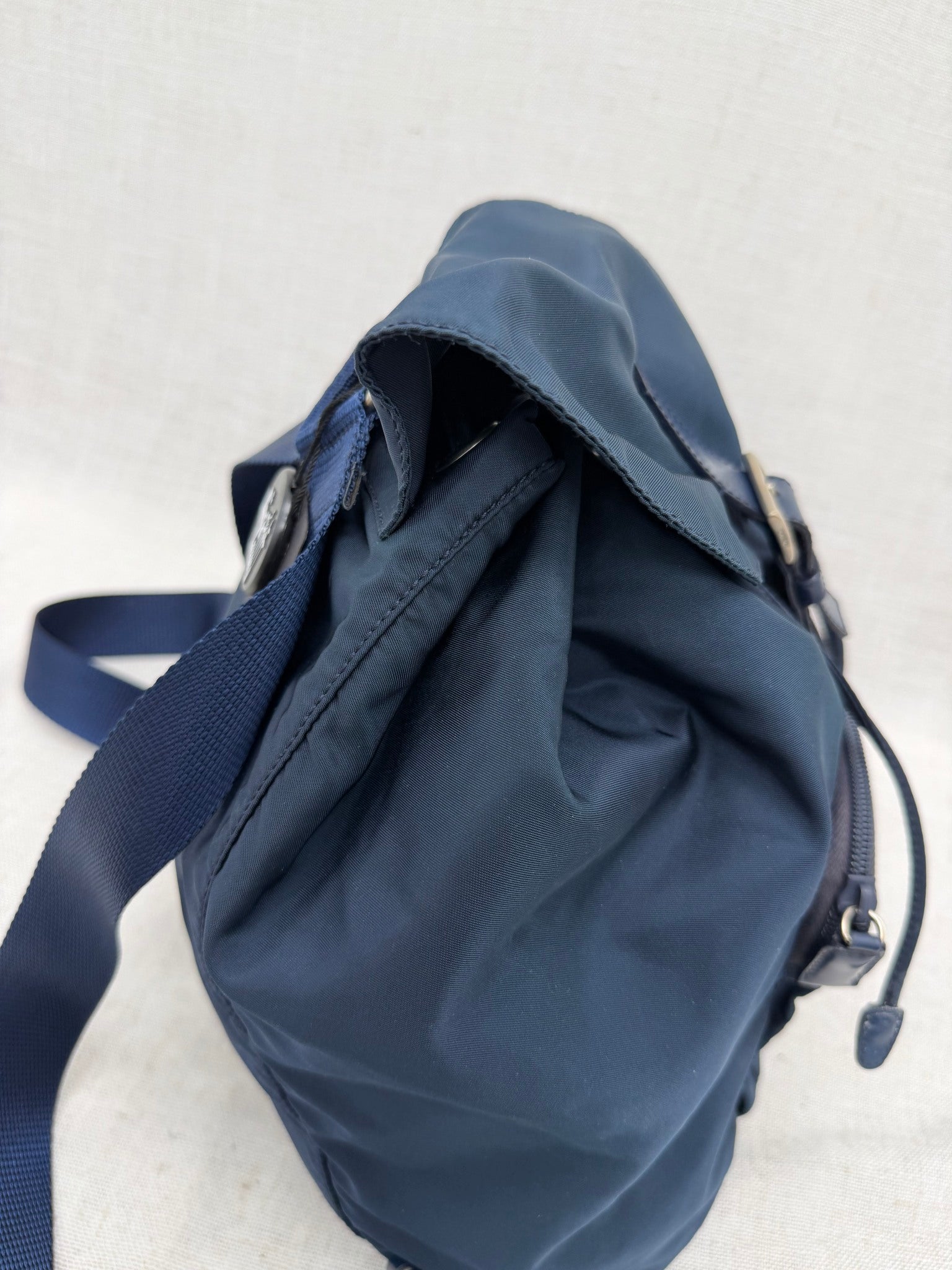 Prada Navy Nylon Drawstring Backpack