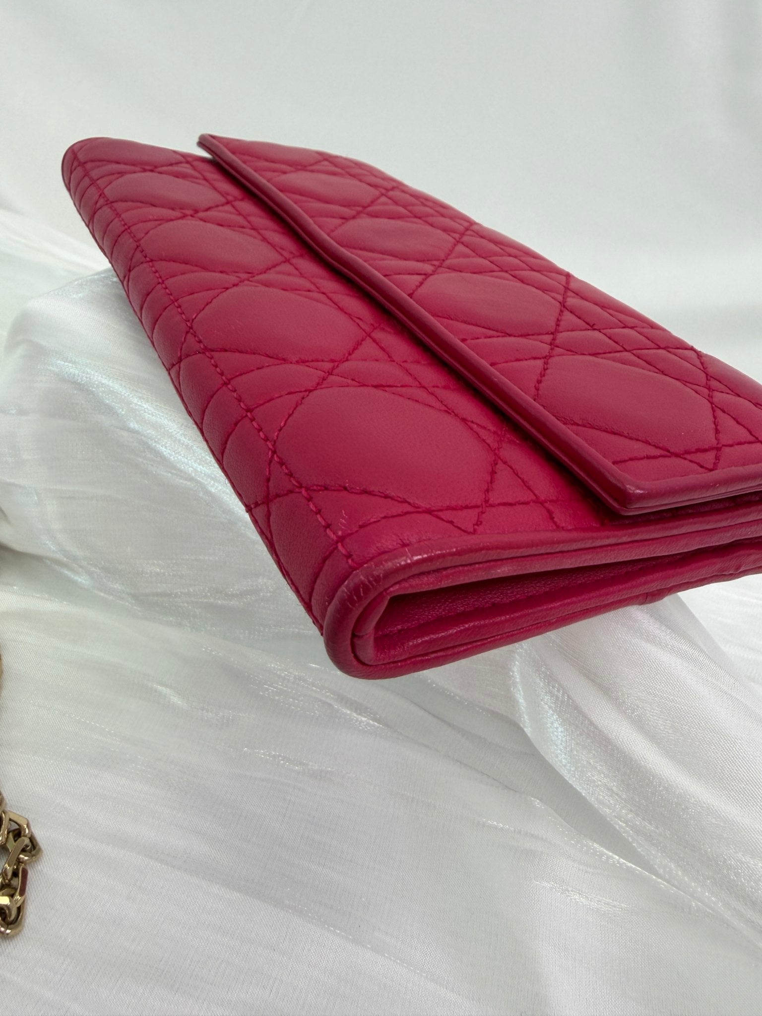 Christian Dior Pink Leather Cannage Crossbody Wallet on a Chain