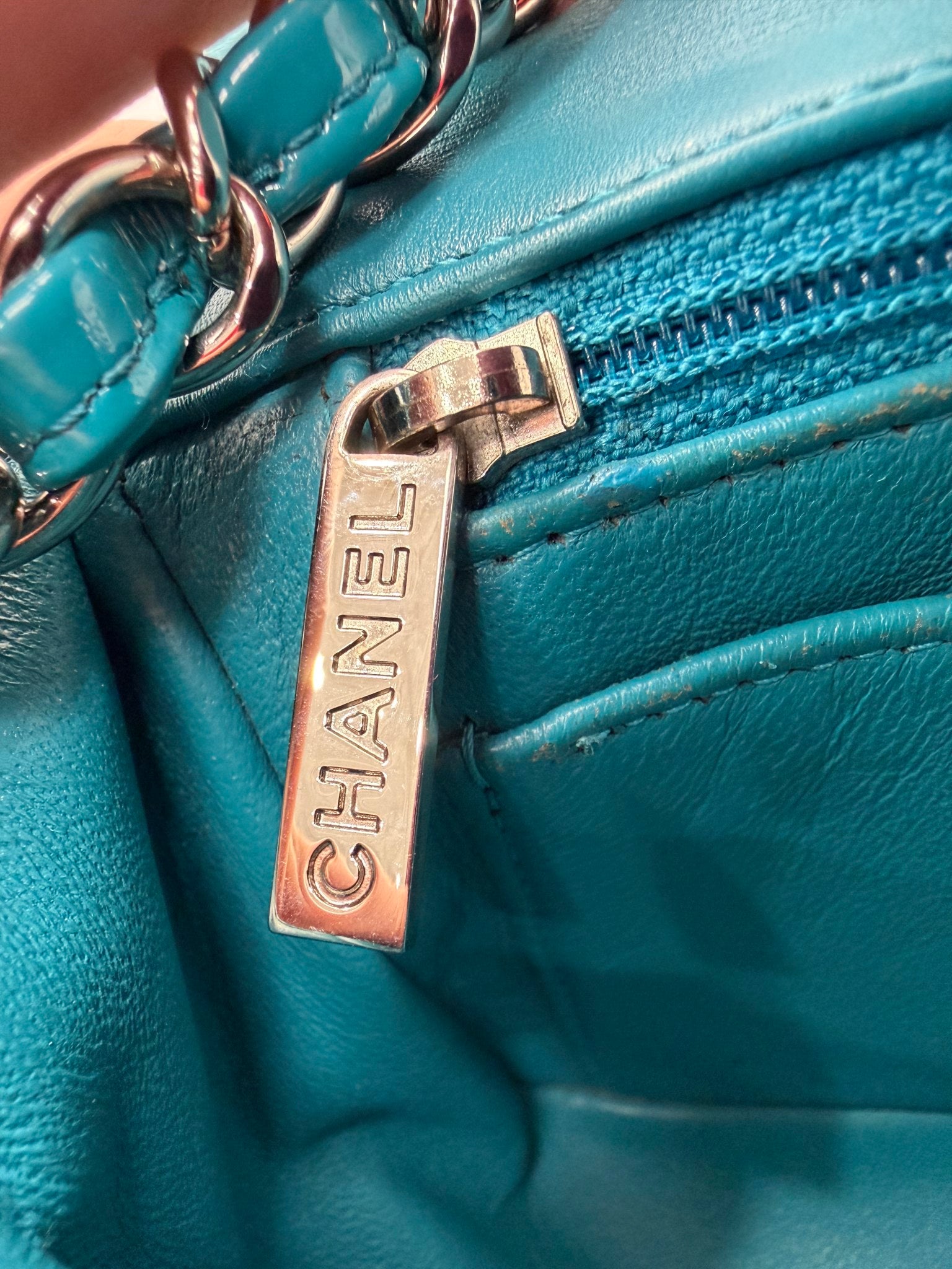 Chanel Teal Quilted Patent Leather Mini Flap Bag