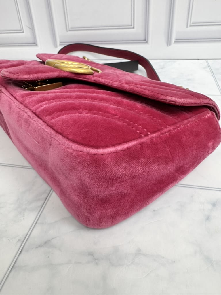 Gucci Pink Velvet Matelasse GG Marmont Chain Shoulder Bag