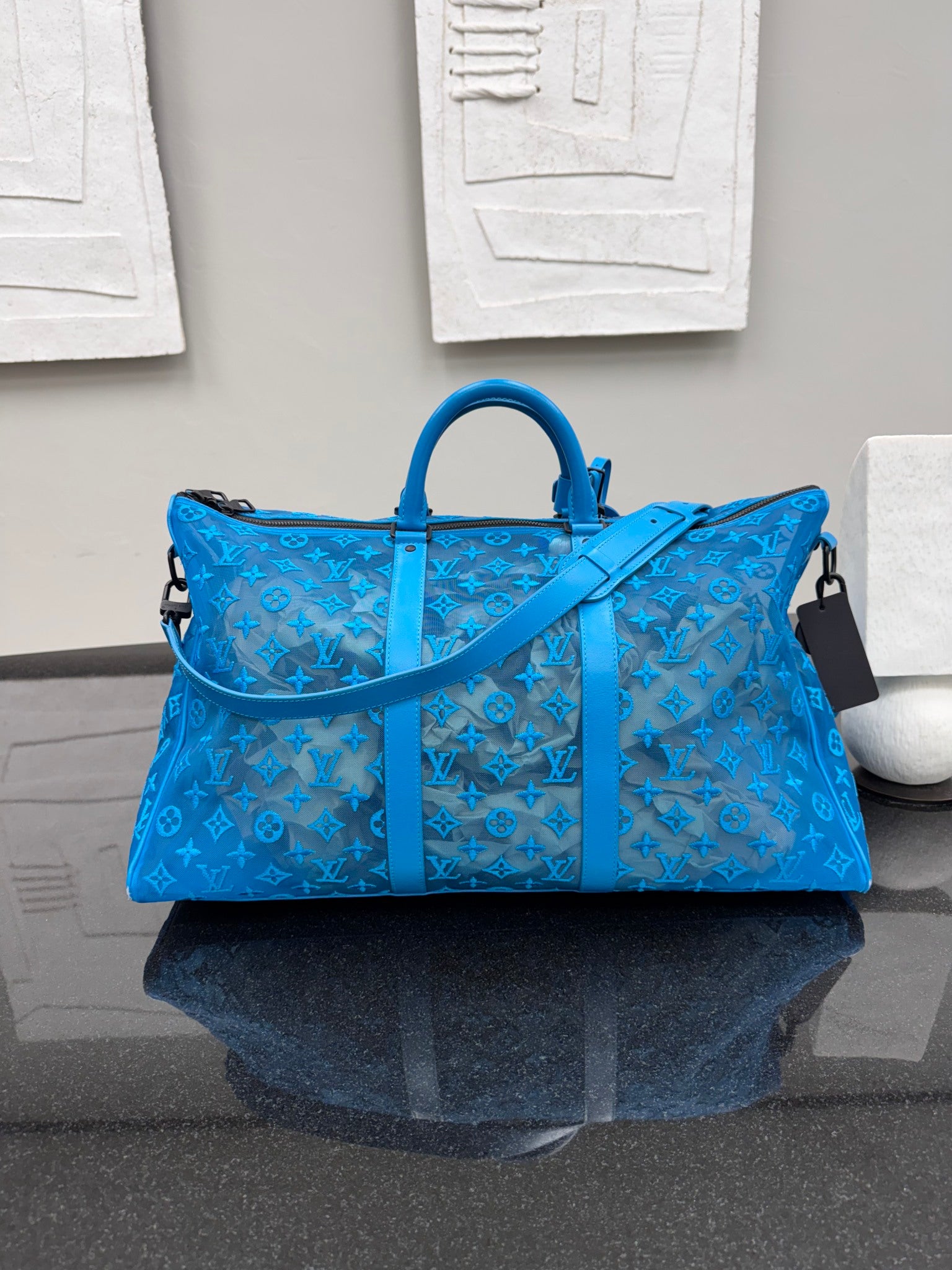 Louis Vuitton Blue Monogram Mesh Triangle Keepall 50 Bandouliere