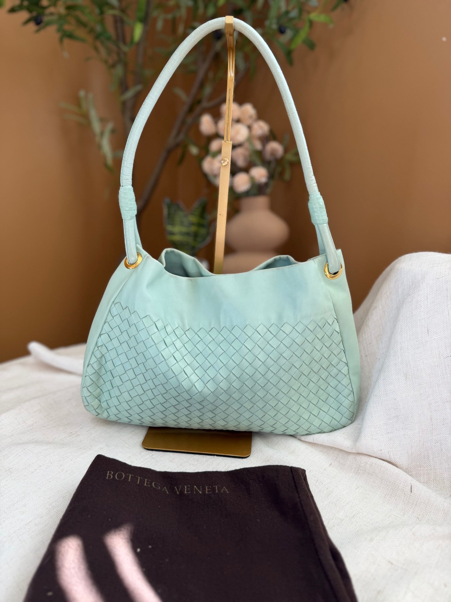 Bottega Veneta Sea Foam Green Leather Parachute Shoulder Bag