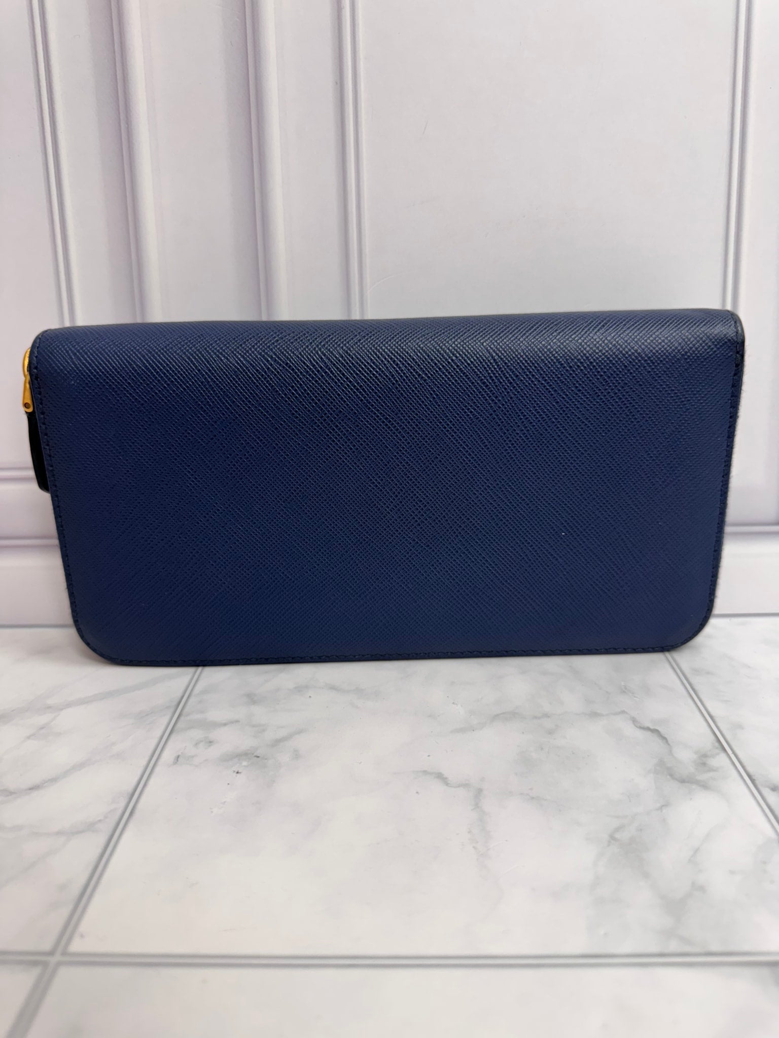 Prada Blue Saffiano Leather Long Zippy Wallet