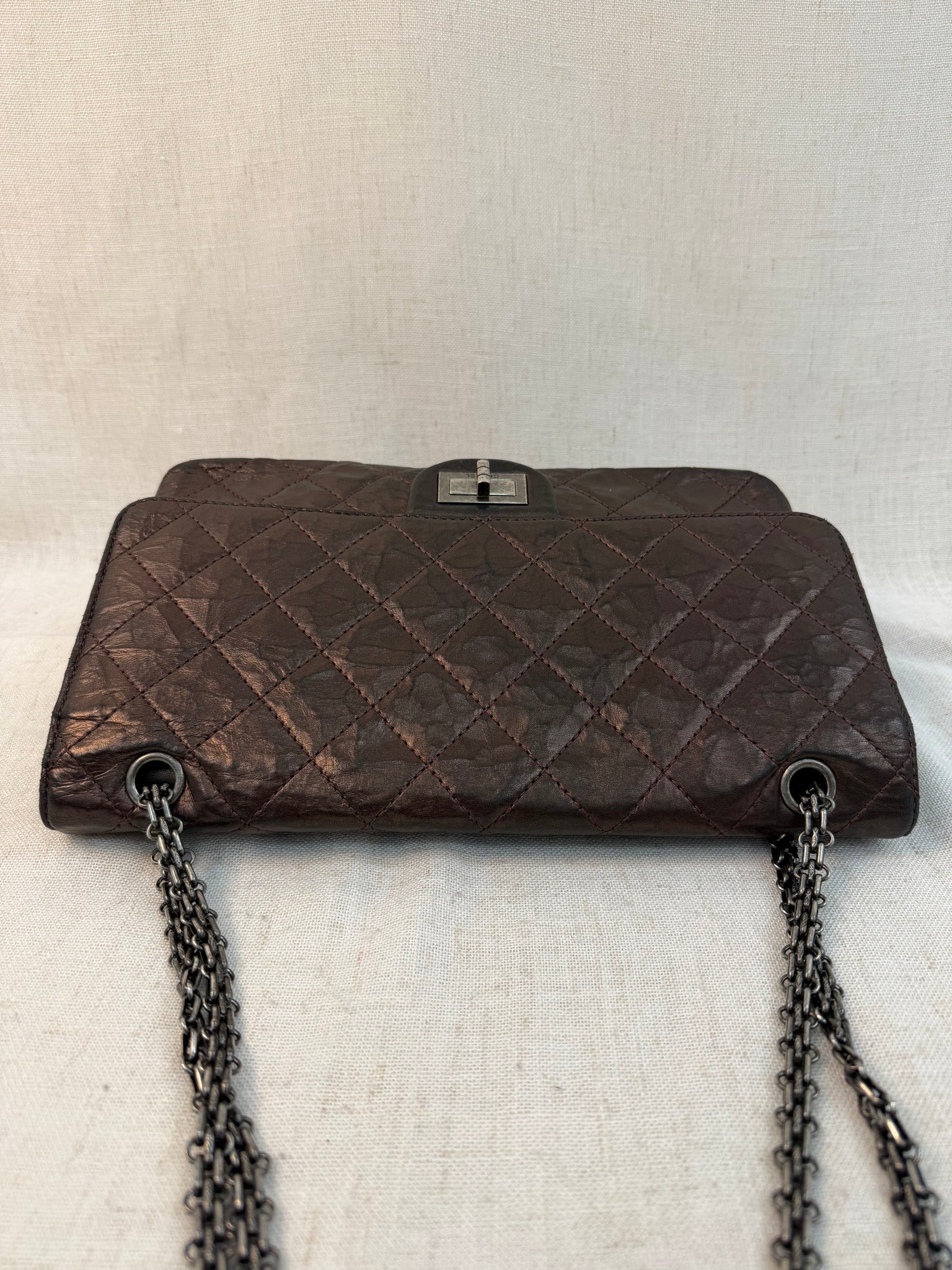 Chanel Brown Bronze Quilted Crinkled Leather Large Reissue 2.55 Flap Bag