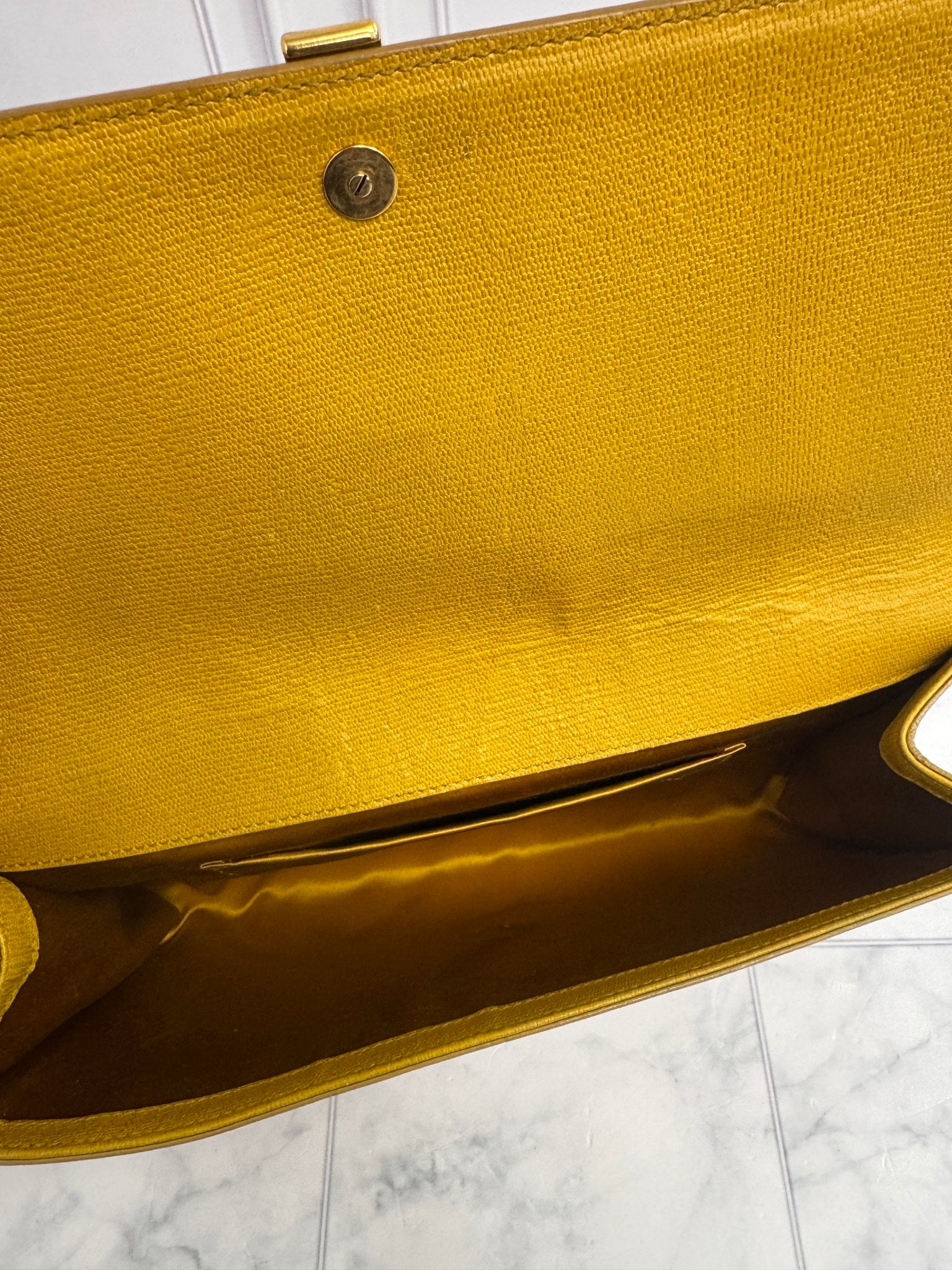 Saint Laurent YSL Yellow Grained Leather Chyc Y Clutch